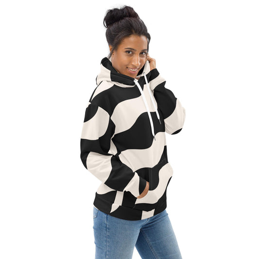 Hoodie femme – profil, capuche réglable - beige et noir - graphique minimaliste