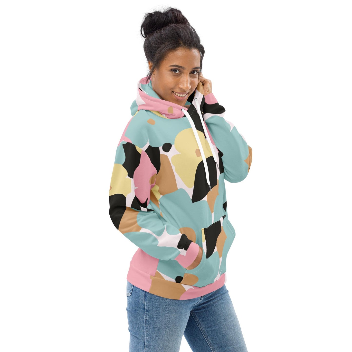 Hoodie femme – profil, capuche réglable - fleuri, pastel - graphique minimaliste