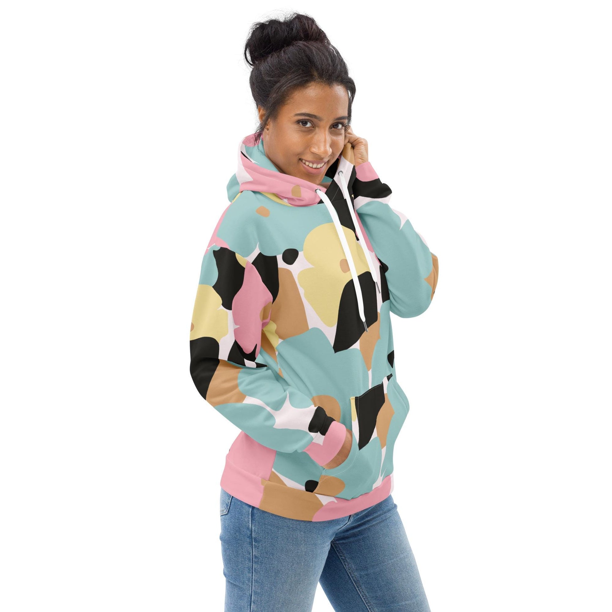 Hoodie femme – profil, capuche réglable - fleuri, pastel - graphique minimaliste