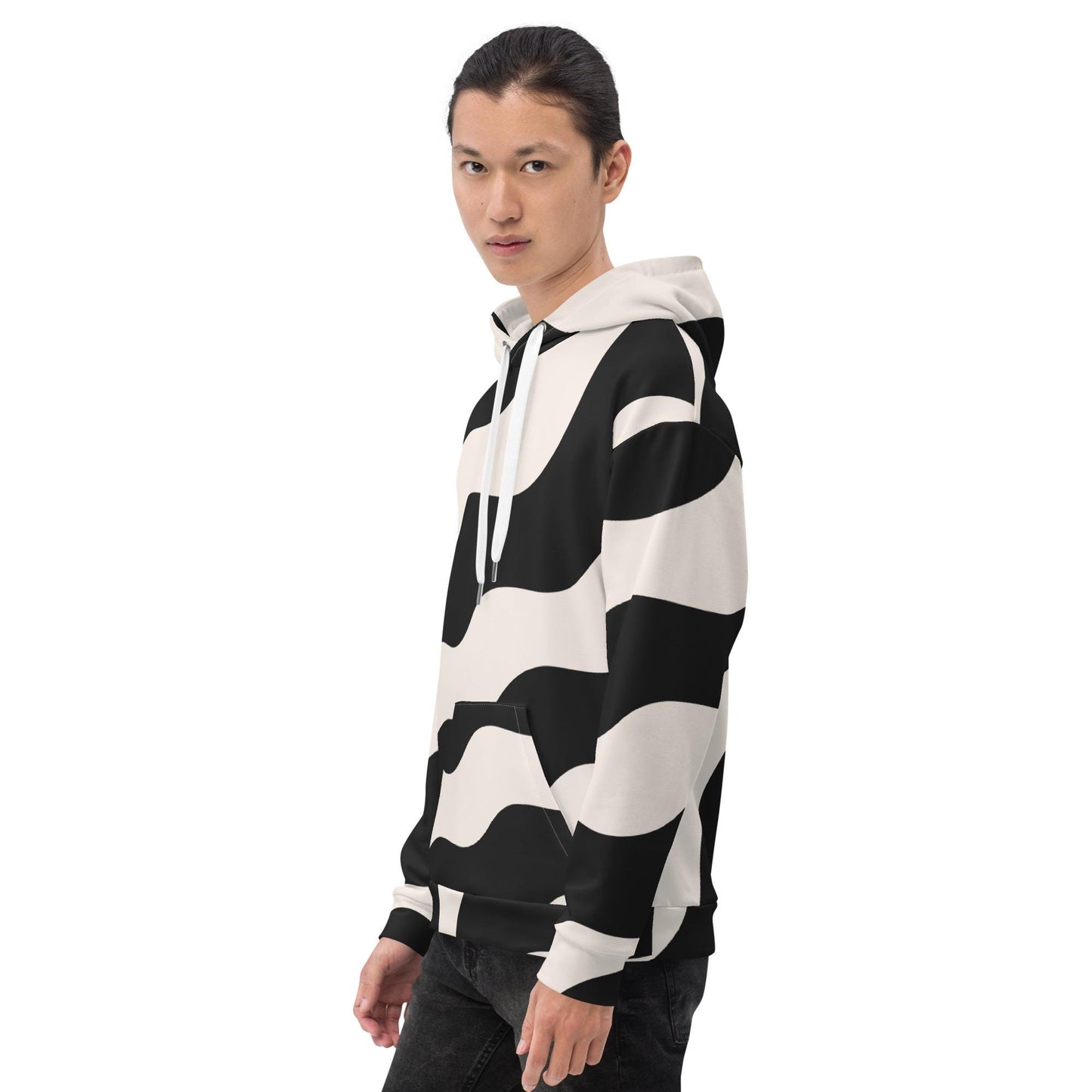 Hoodie homme – profil, capuche réglable - beige et noir - graphique minimaliste