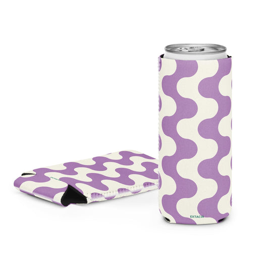Housse isotherme manchon refroidisseur – blanc et violet à ondulations graphique minimaliste - slim 12 oz - vue de face, design graphique