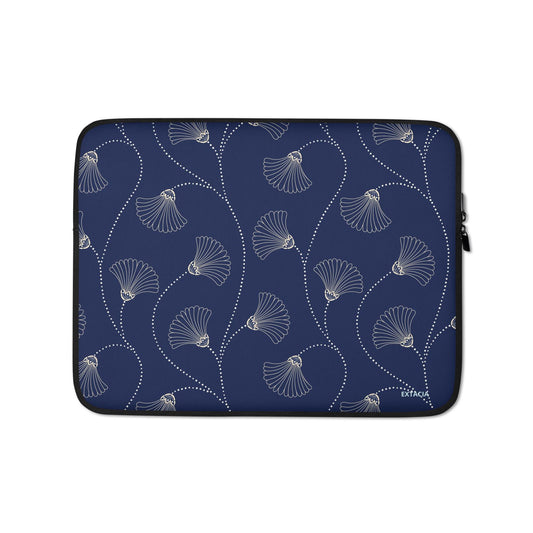 Housse ordinateur portable minimaliste étanche – bleu fleuri nature minimaliste - profil, coupe fine et texture légère ExtaciaFrance
