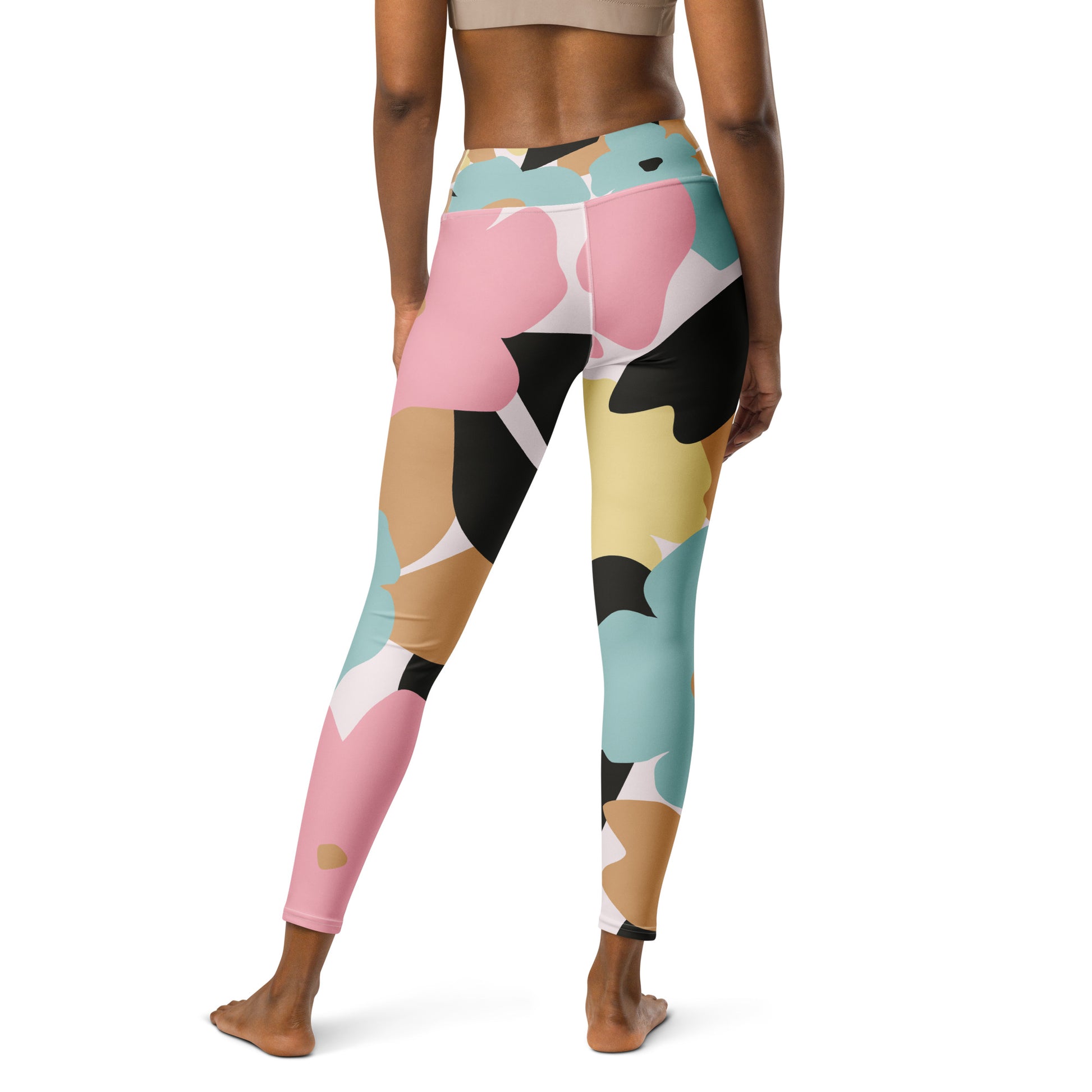 Legging de yoga femme fleuri pastel - imprimé minimaliste – vue de dos, finitions propres