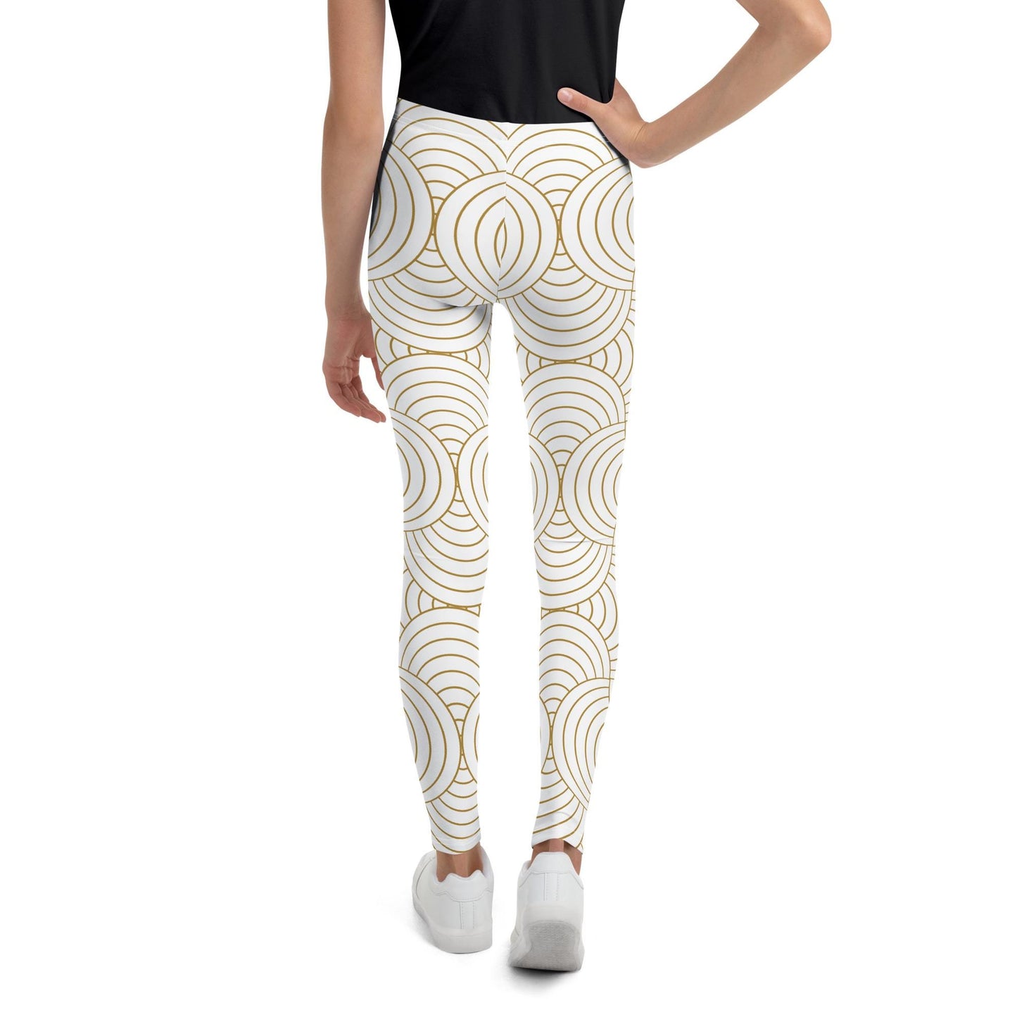 Legging fille ado - blanc et or à spirales, graphique, minimaliste – vue de dos, finitions propres