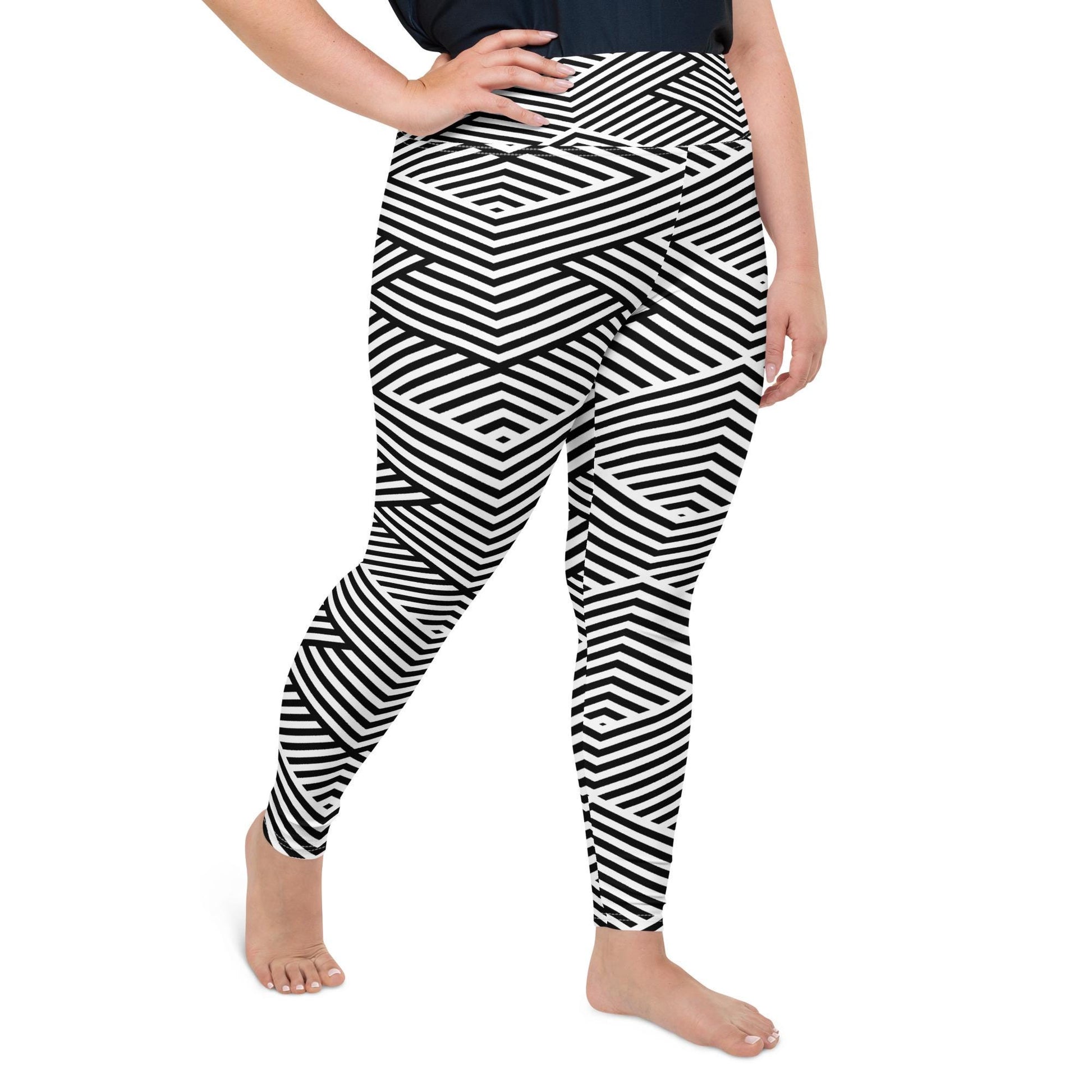 Legging grande taille femme - oversize – blanc et noir – vue de profil, matière **stretch** et maintien