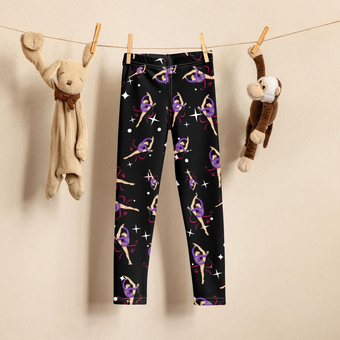 Leggings petite fille – Détail matière **stretch** et ceinture confortable - noir étoilé - motif gymnaste danseuse