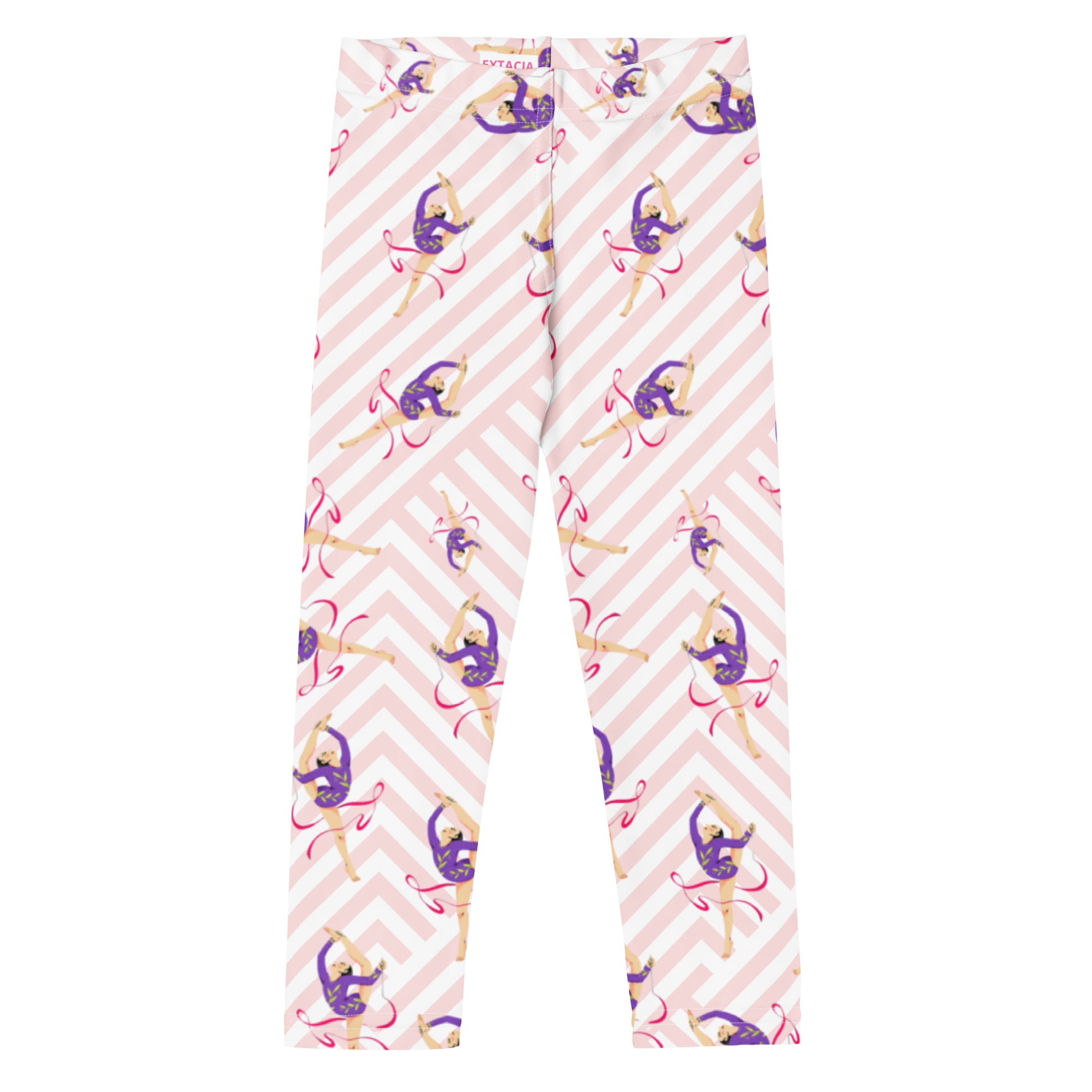 Leggings petite fille – Ourlets et coutures, leggings  - blanc et rose - motif gymnaste danseuse