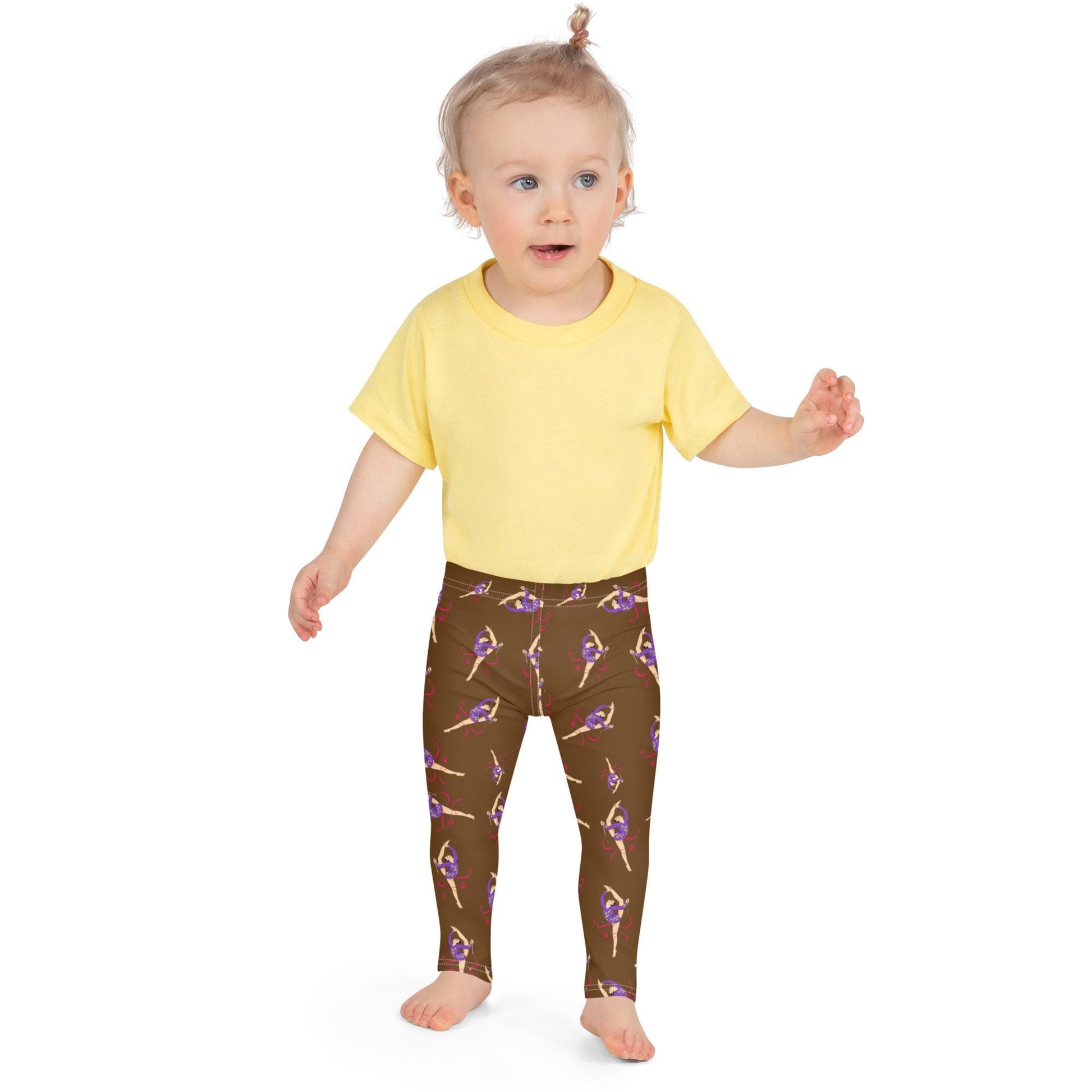 Leggings petite fille portés – crèche/école/danse, usage quotidien - marron - motif gymnaste danseuse