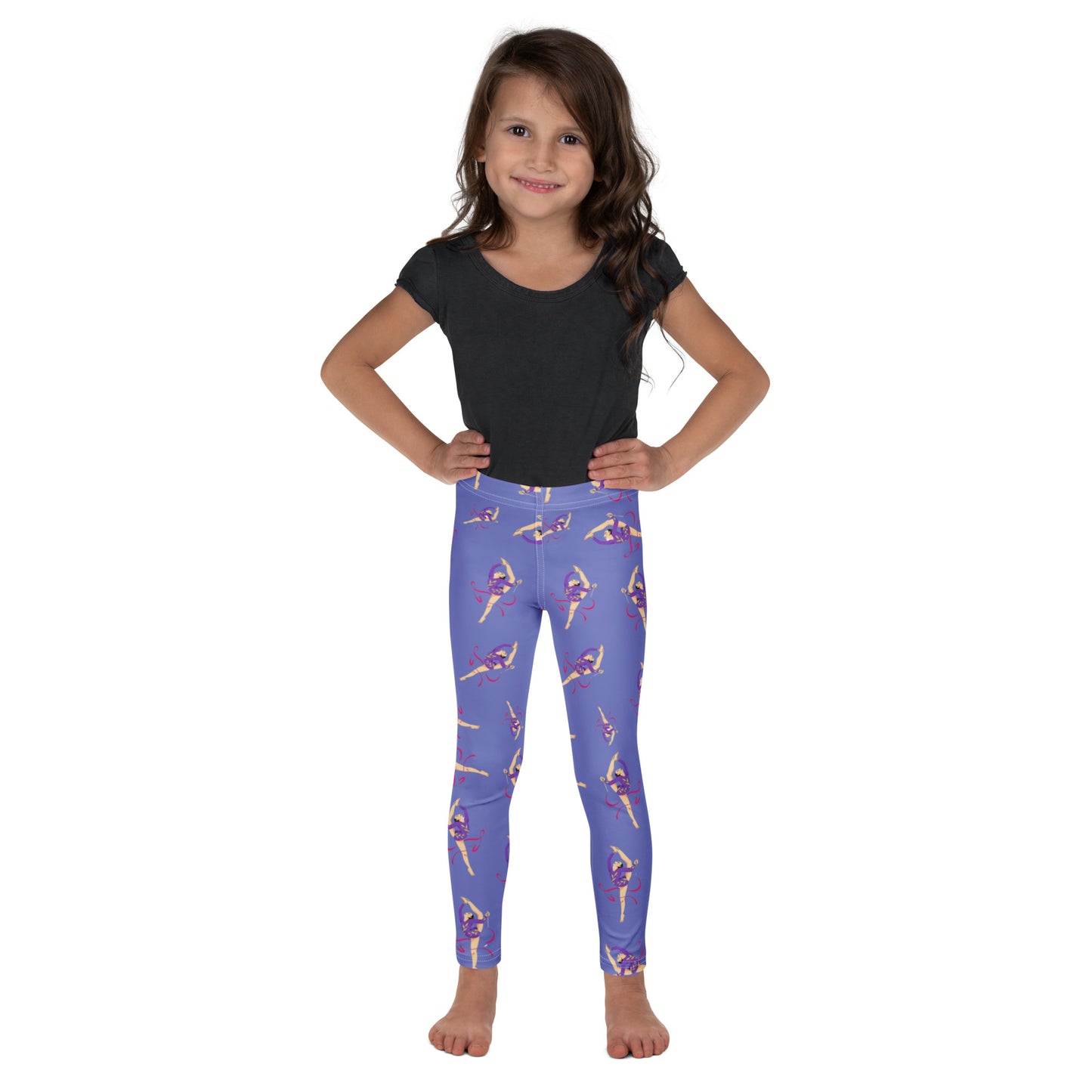 Leggings petite fille – vue de face, tissu doux et extensible - lavande - motif gymnaste danseuse