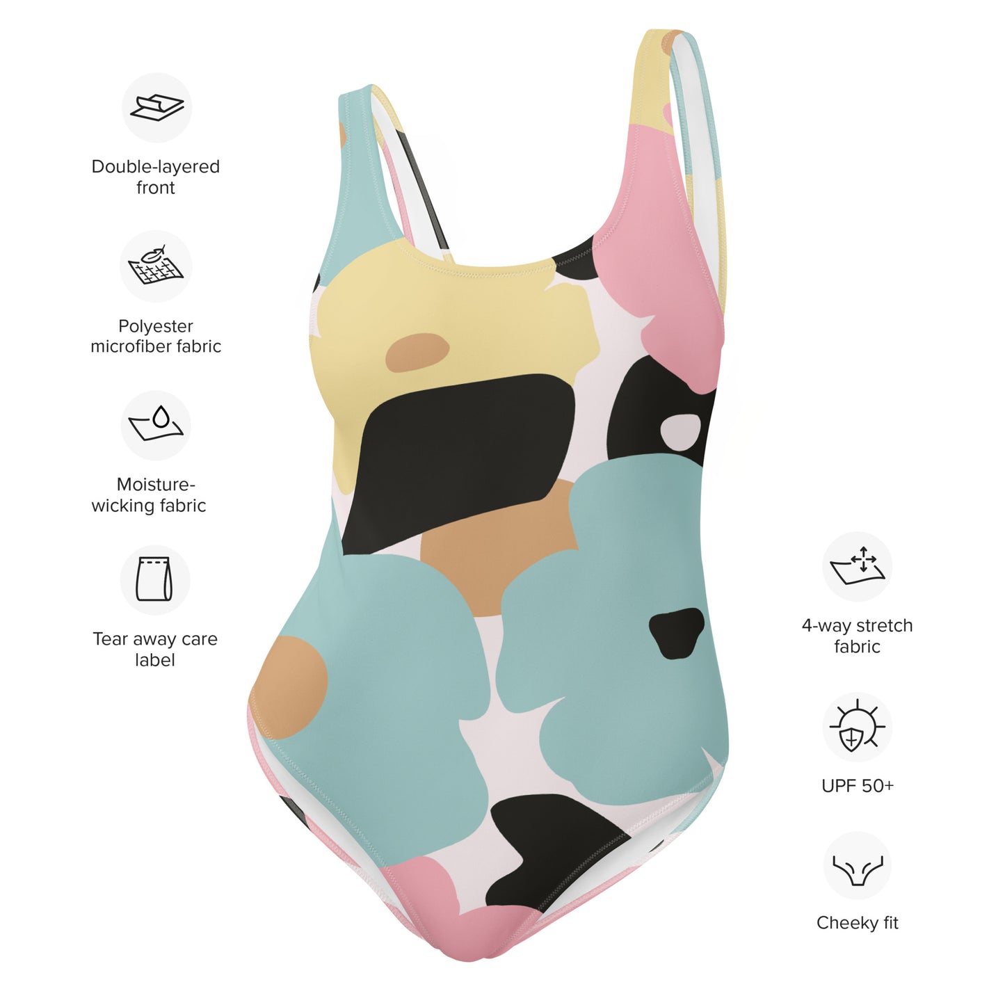 Maillot de bain une pièce femme  - fleuri pastel nature minimaliste -Détail matière extensible et séchage rapide, toucher doux