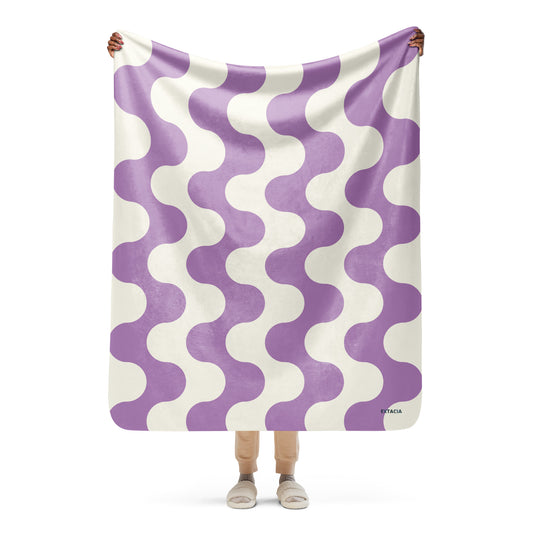 Plaid Sherpa ultra-doux double face - blanc et violet graphique minimaliste – Plaid cocooning sur canapé – ambiance salon chaleureuse ExtaciaFrance