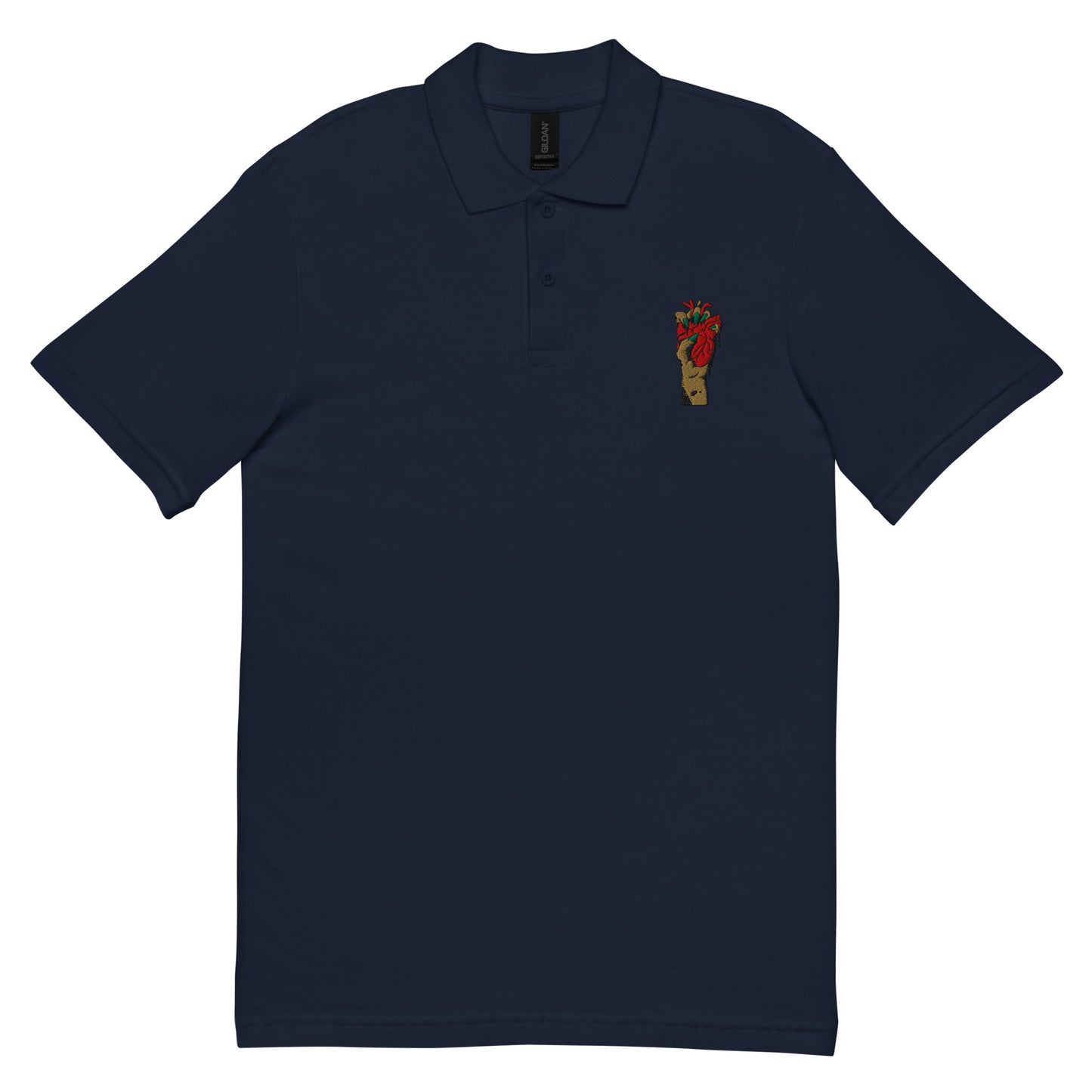 Polo femme 100% coton piqué – vue de face, motif brodé - coeur deja pris - bleu marine