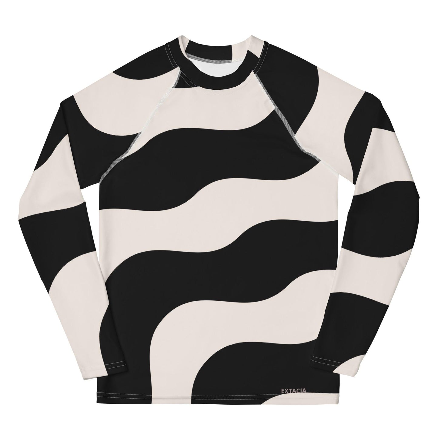 Rash guard fille ado - beige et noir à ondulations graphique minimaliste – Détail maille technique, confort sur peau sensible