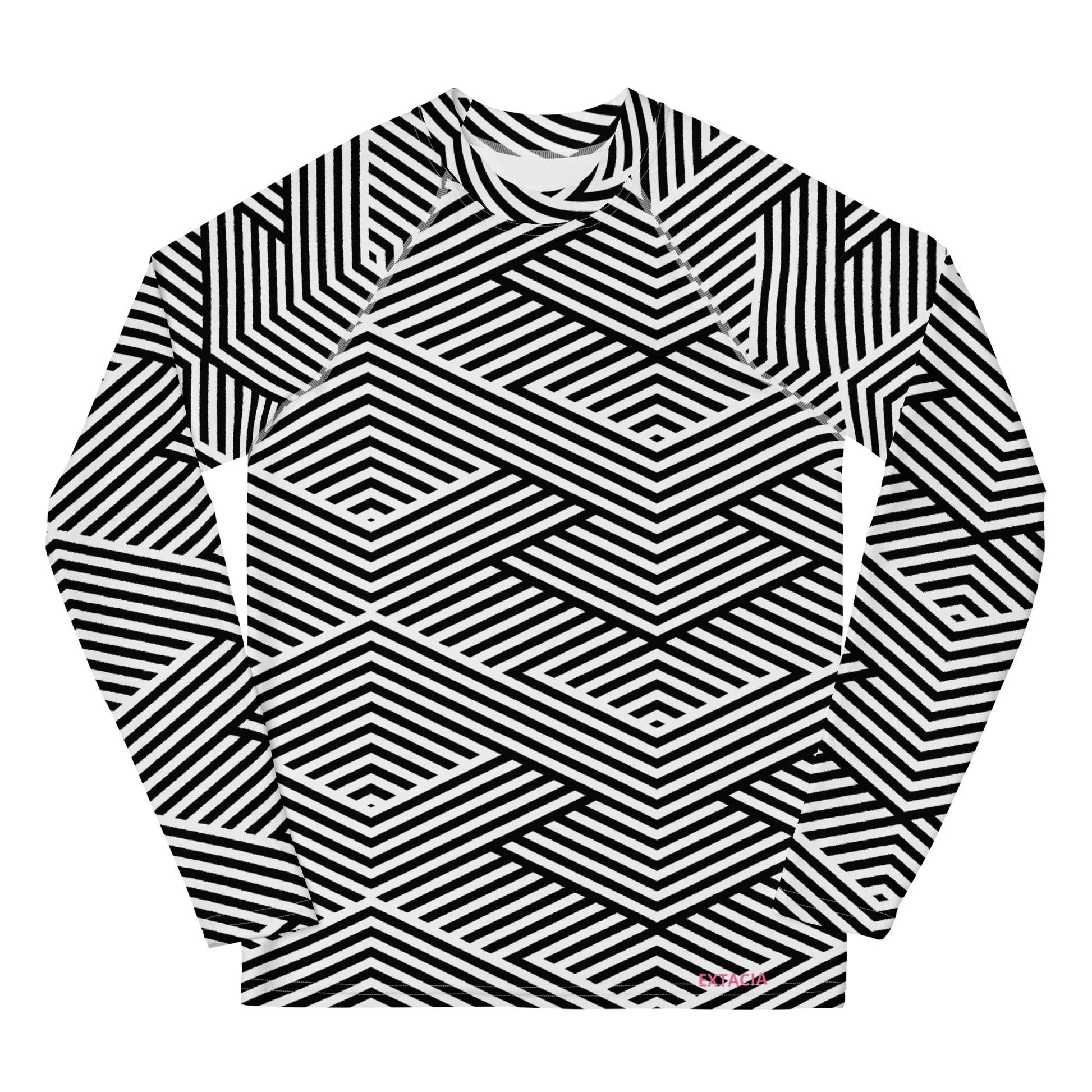 Rash guard fille ado - blanc et noir à rayures graphique minimaliste – Détail maille technique, confort sur peau sensible