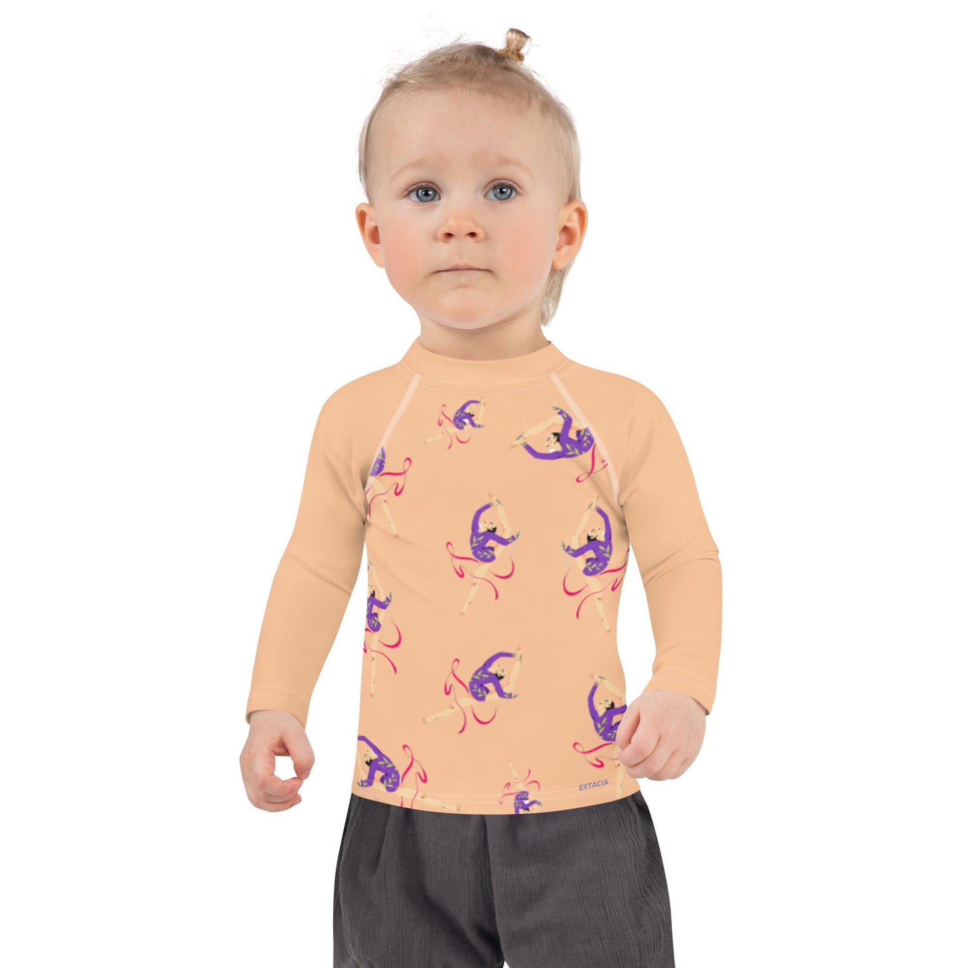 Rash guard petite fille – Saumon motif gymnaste danseuse – Détail maille technique, confort sur peau sensible