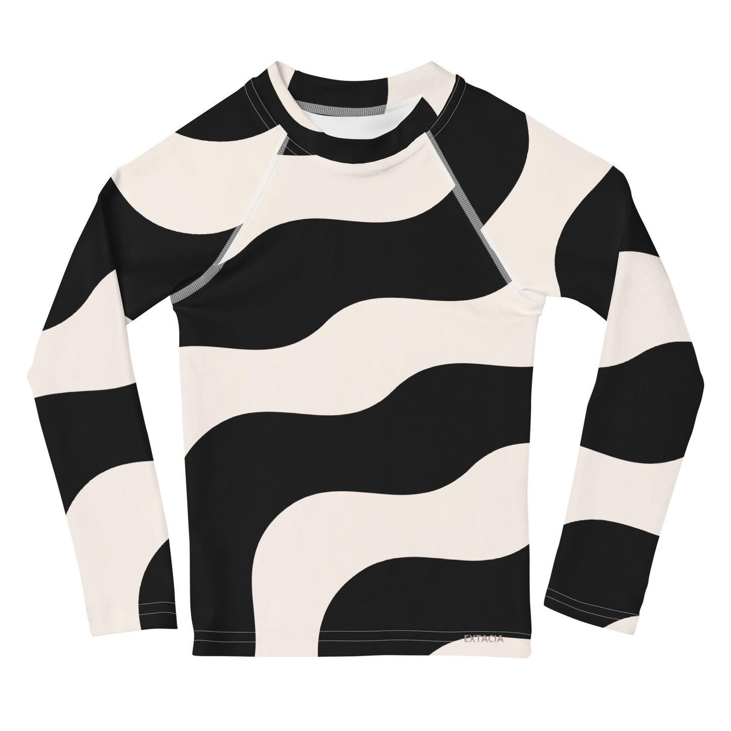 Rash guard petite fille – beige et noir graphique minimaliste - Col/poignets/ourlets
