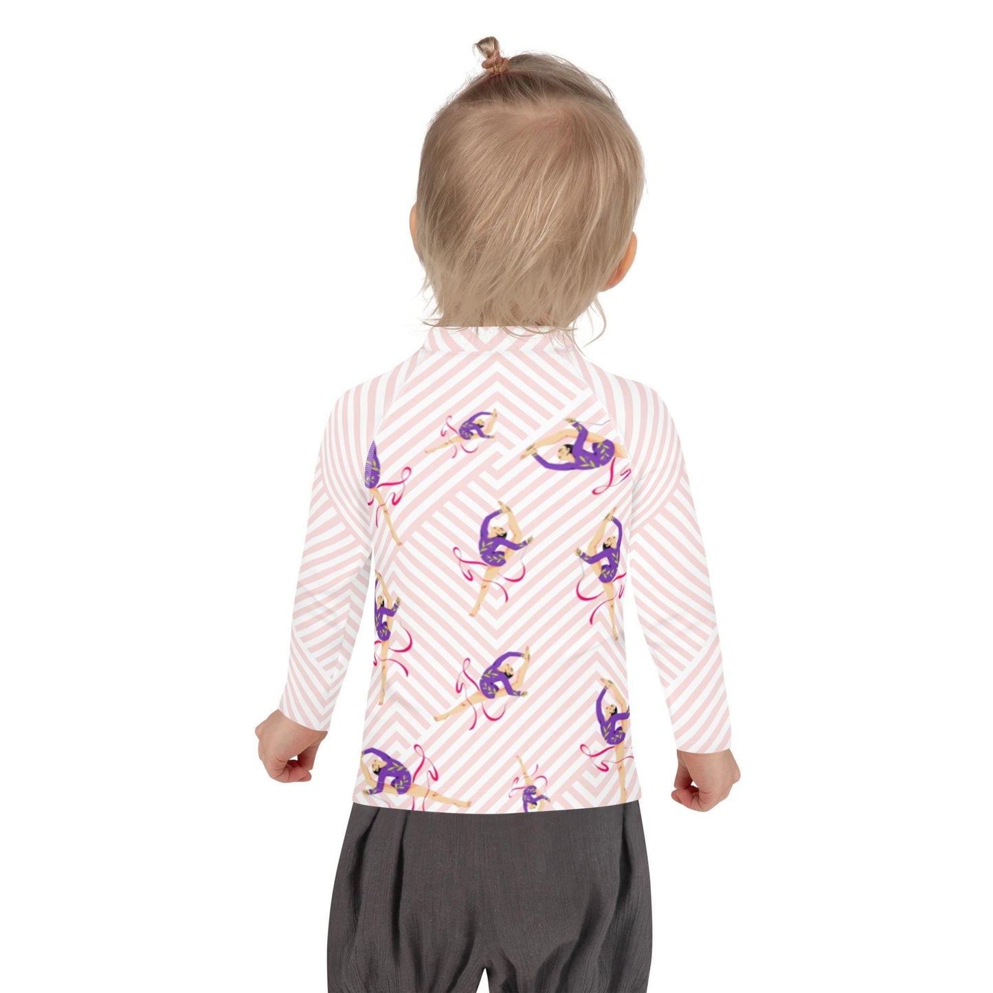 Rash guard petite fille – blanc et rose motif gymnaste danseuse - Porté piscine/plage – mouvement libre, tenue stable