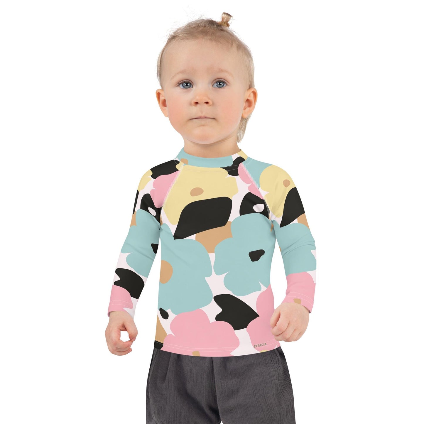 Rash guard petite fille – fleuri pastel nature minimaliste - Détail maille technique, confort sur peau sensible