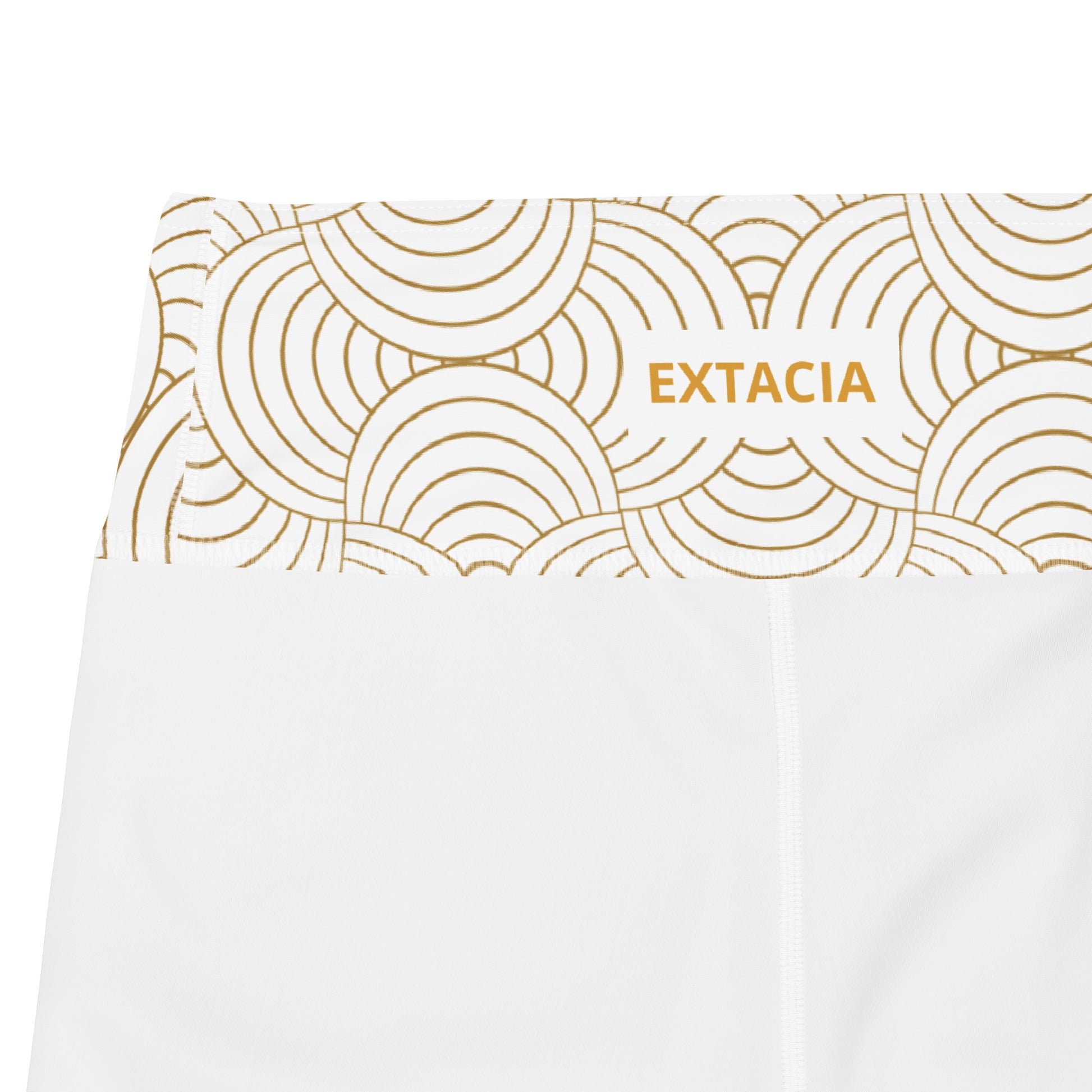 Short legging de yoga femme - blanc et or graphique  minimaliste - Ceinture et coutures, short