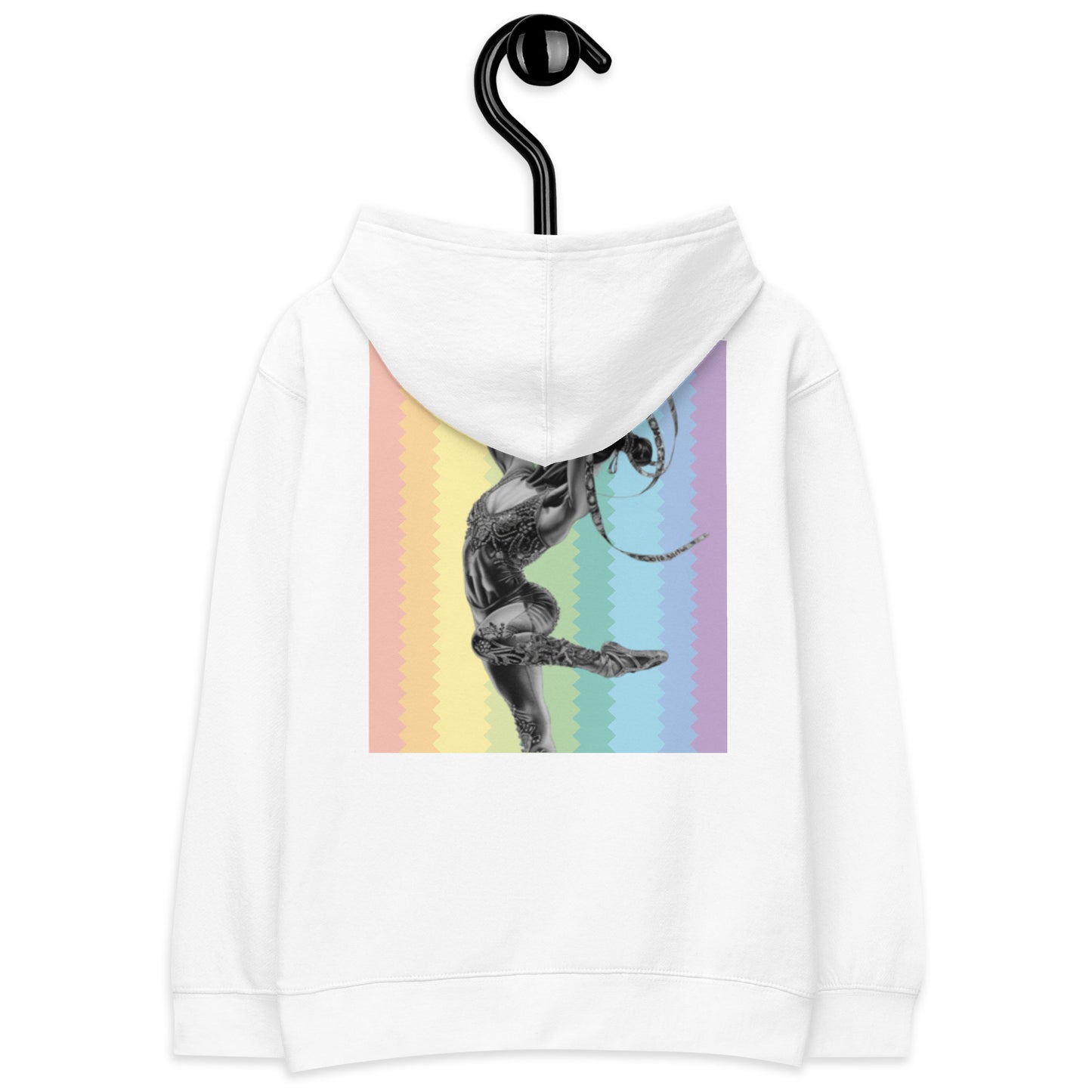 Sweat à capuche petite fille - arc-en-ciel - motif gymnaste danseuse - blanc - coton-mélange motif imprimé – Détail motif imprimé dos sweat petite fille ExtaciaFrance