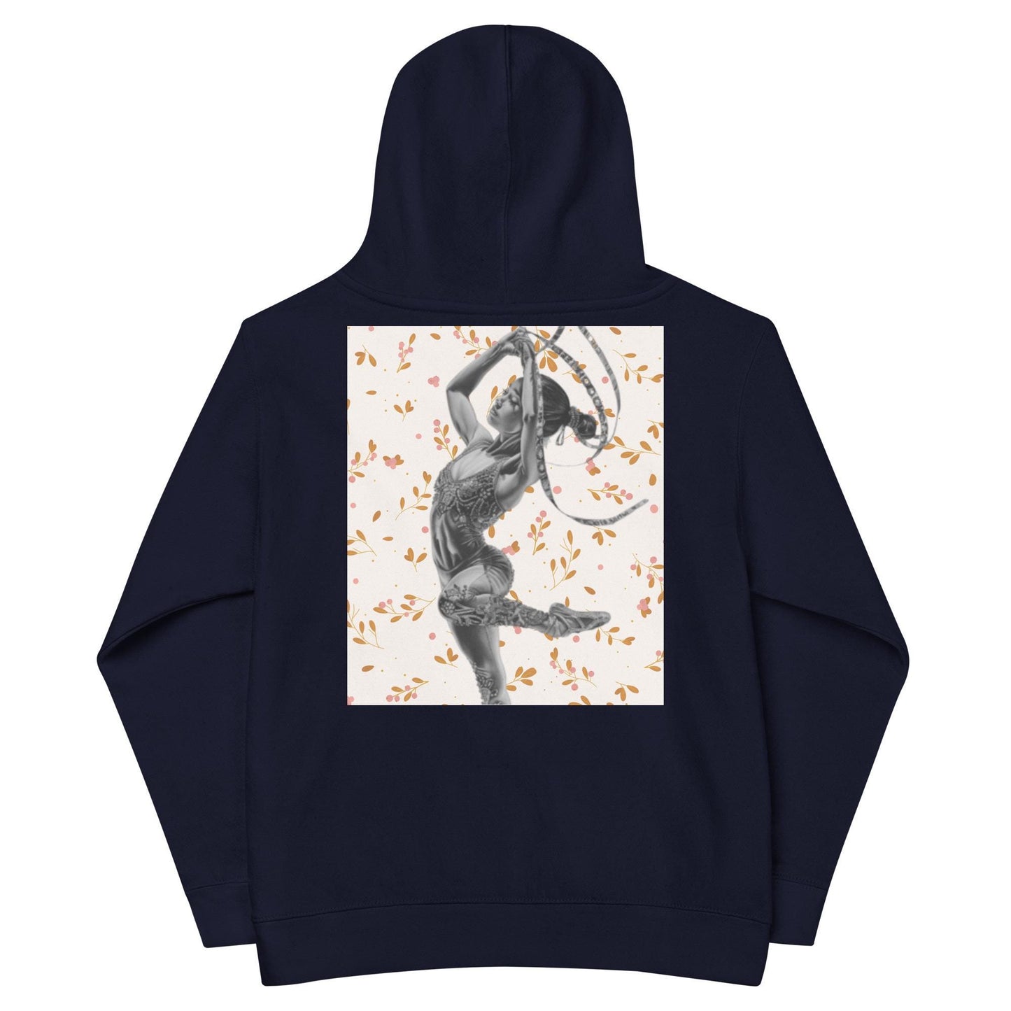 Sweat à capuche petite fille - fleurs du printemps - motif gymnaste danseuse -  bleu marine - coton-mélange motif imprimé – dos, maille serrée et finitions côtelées