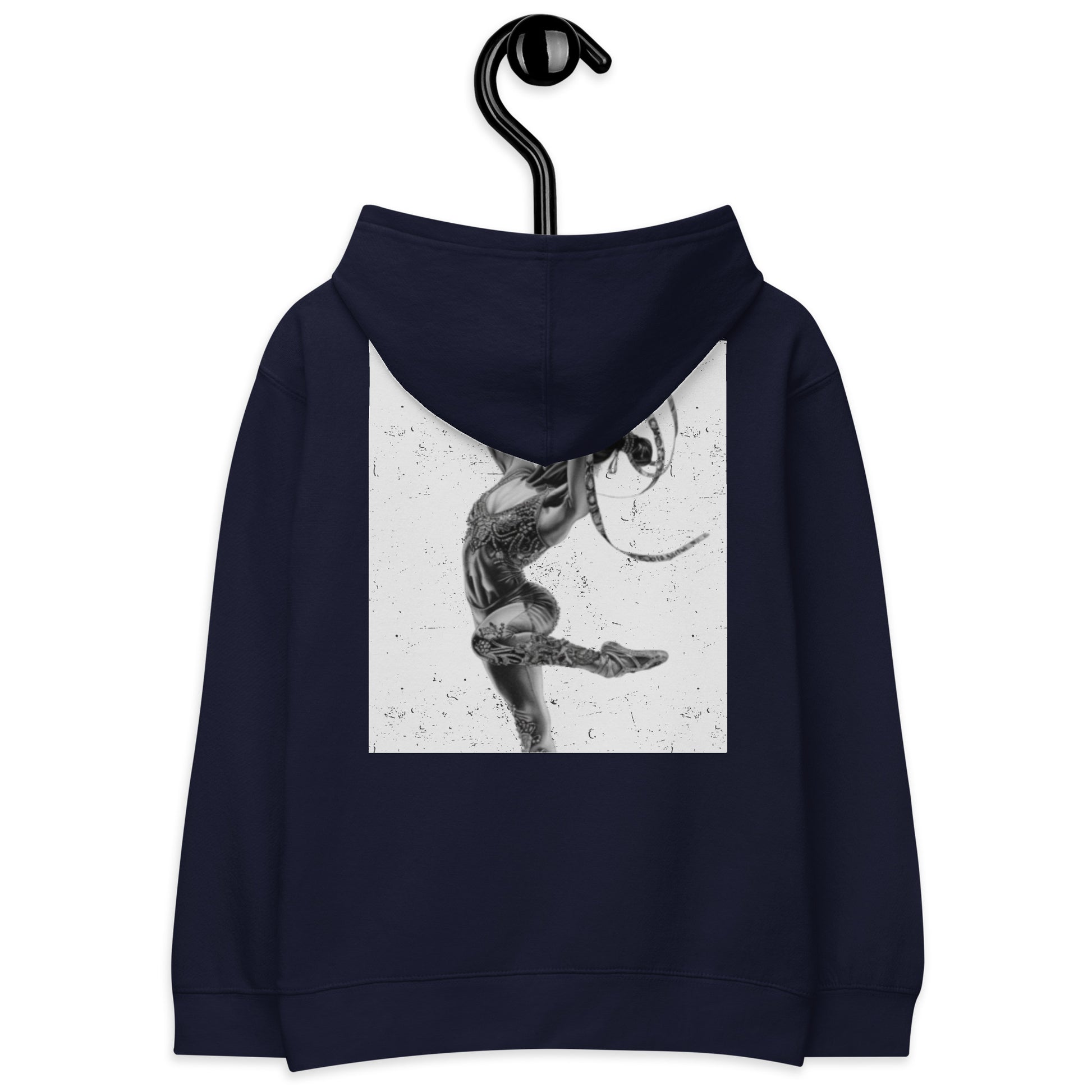 Sweat à capuche petite fille - gris cendre - motif gymnaste danseuse - bleu marine - coton-mélange motif imprimé – Détail motif imprimé dos sweat petite fille ExtaciaFrance