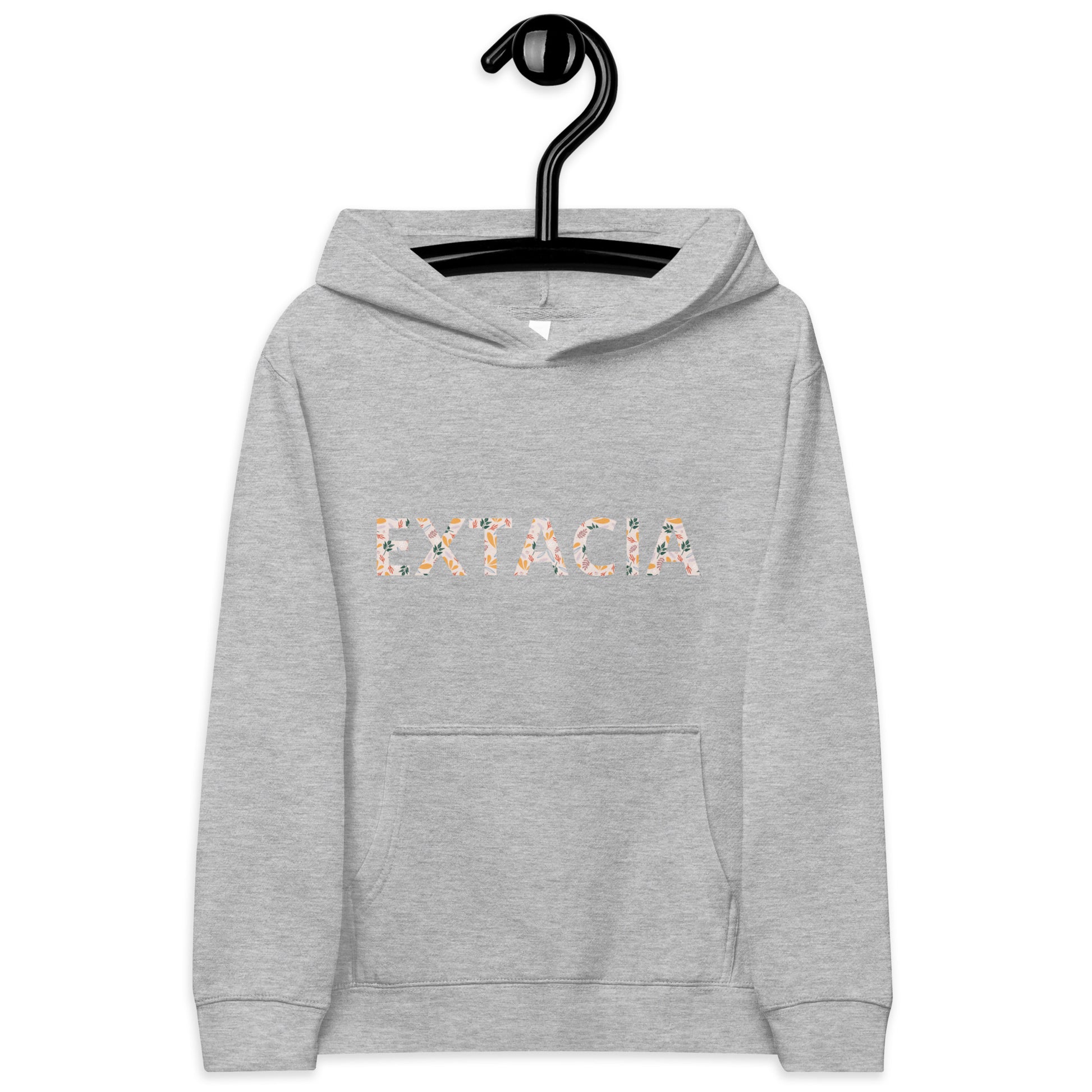 Sweat à capuche petite fille - gris cendre - motif gymnaste danseuse - gris - coton-mélange motif imprimé – 	Détail motif imprimé poitrine sweat petite fille ExtaciaFrance