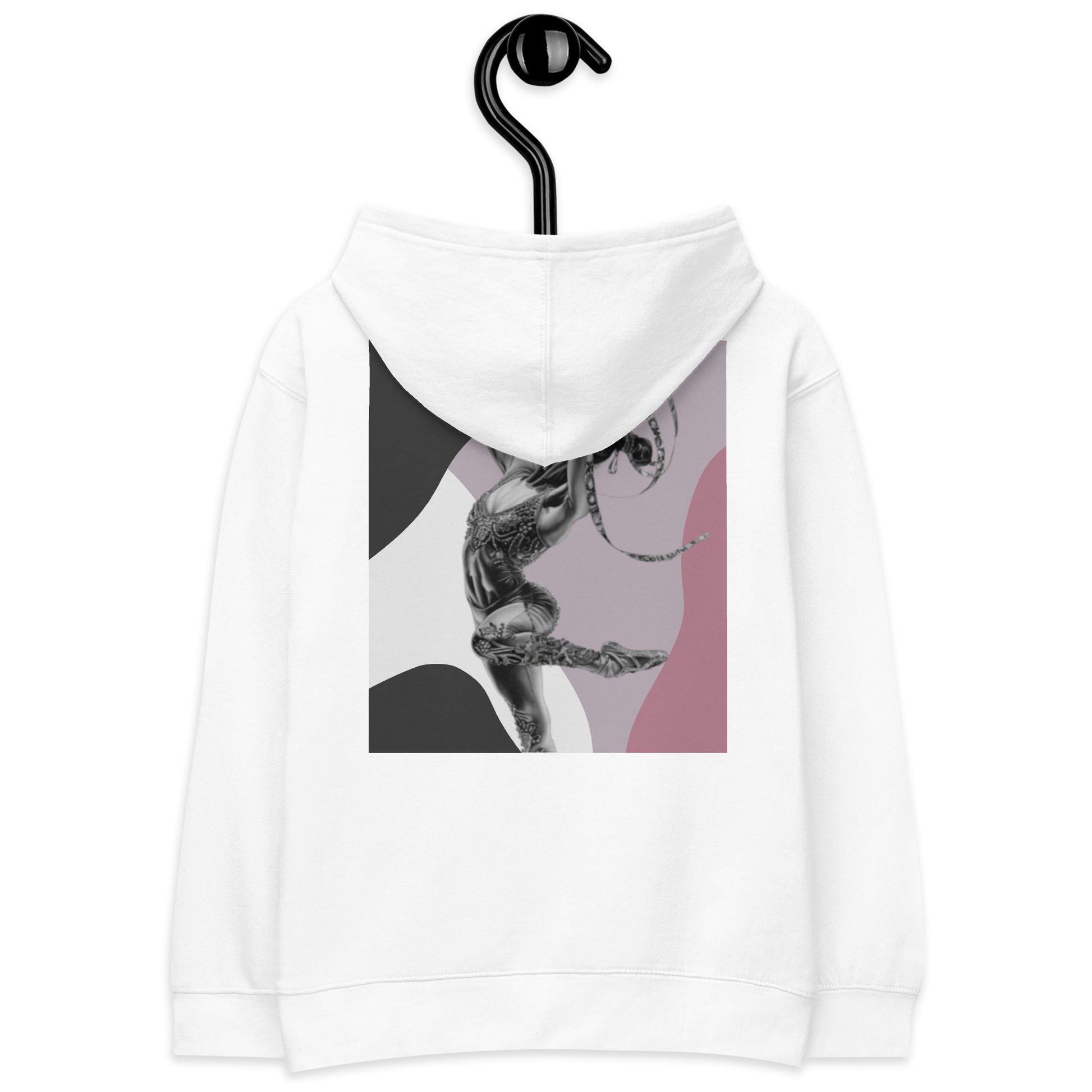 Sweat à capuche petite fille - jeux de gris et rose - motif gymnaste danseuse - blanc - coton-mélange motif imprimé – Détail motif imprimé dos sweat petite fille ExtaciaFrance