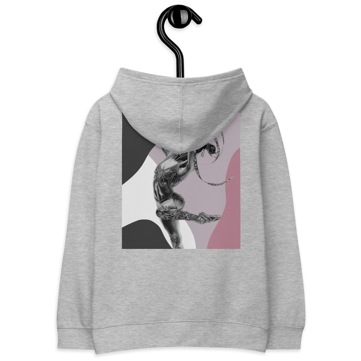 Sweat à capuche petite fille - jeux de gris et rose - motif gymnaste danseuse - gris - coton-mélange motif imprimé – Détail motif imprimé dos sweat petite fille ExtaciaFrance