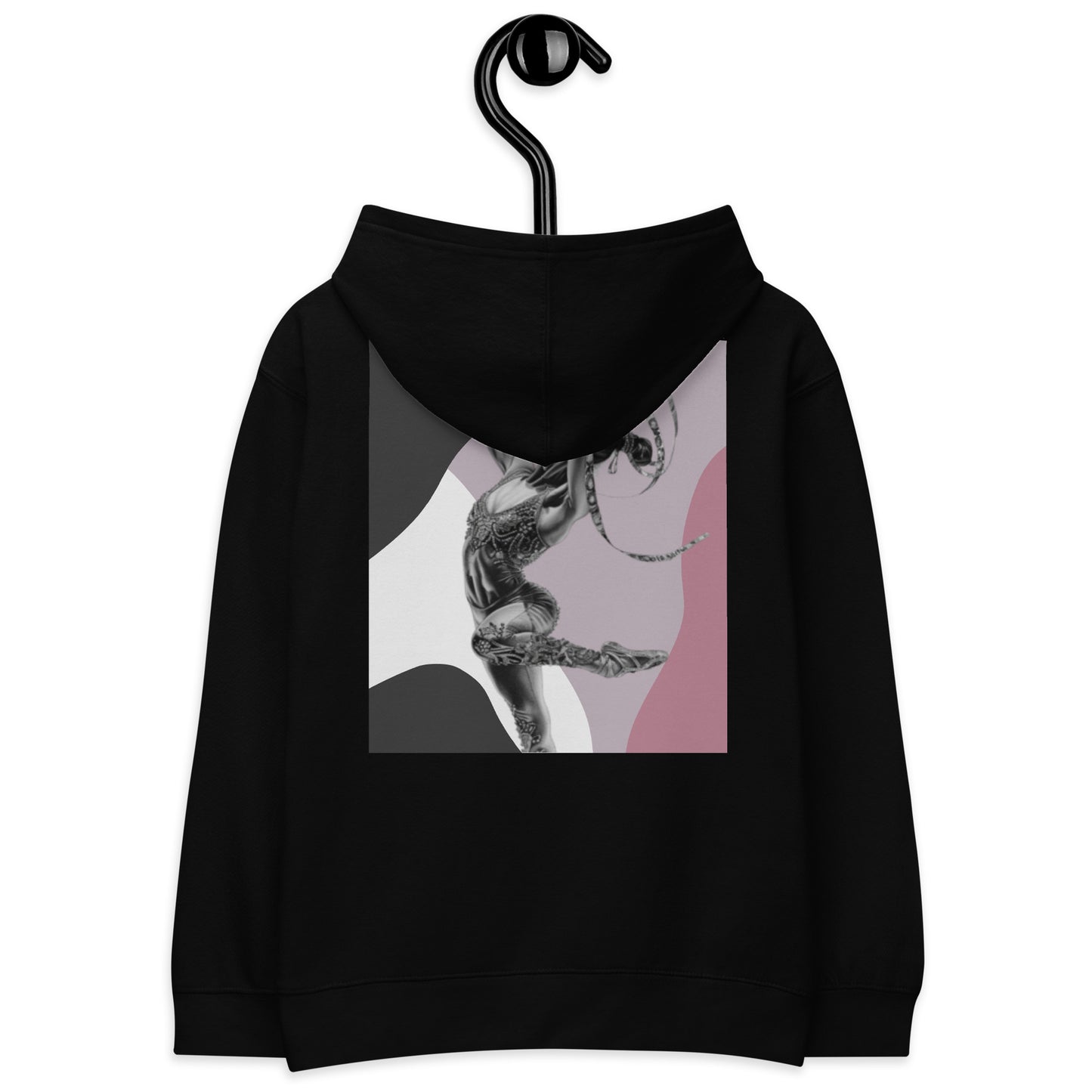 Sweat à capuche petite fille - jeux de gris et rose - motif gymnaste danseuse - noir - coton-mélange motif imprimé – Détail motif imprimé dos sweat petite fille ExtaciaFrance