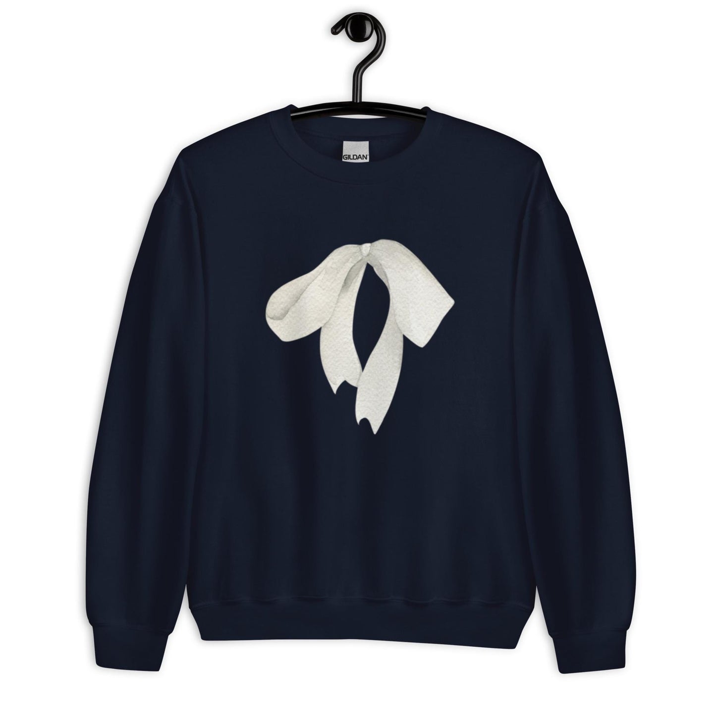 Sweat col rond femme – vue de face, motif imprimé "petit noeud" - bleu marine