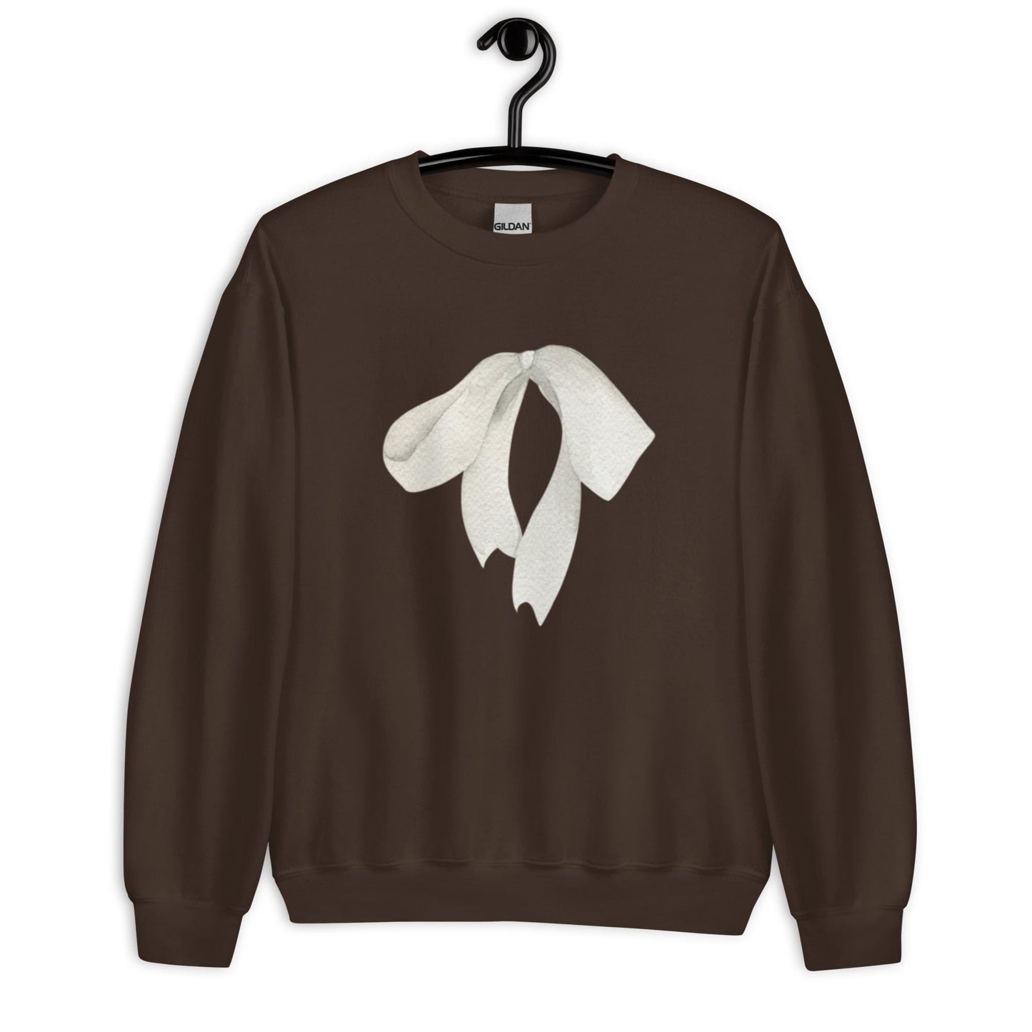 Sweat col rond femme – vue de face, motif imprimé "petit noeud" - chocolat noir