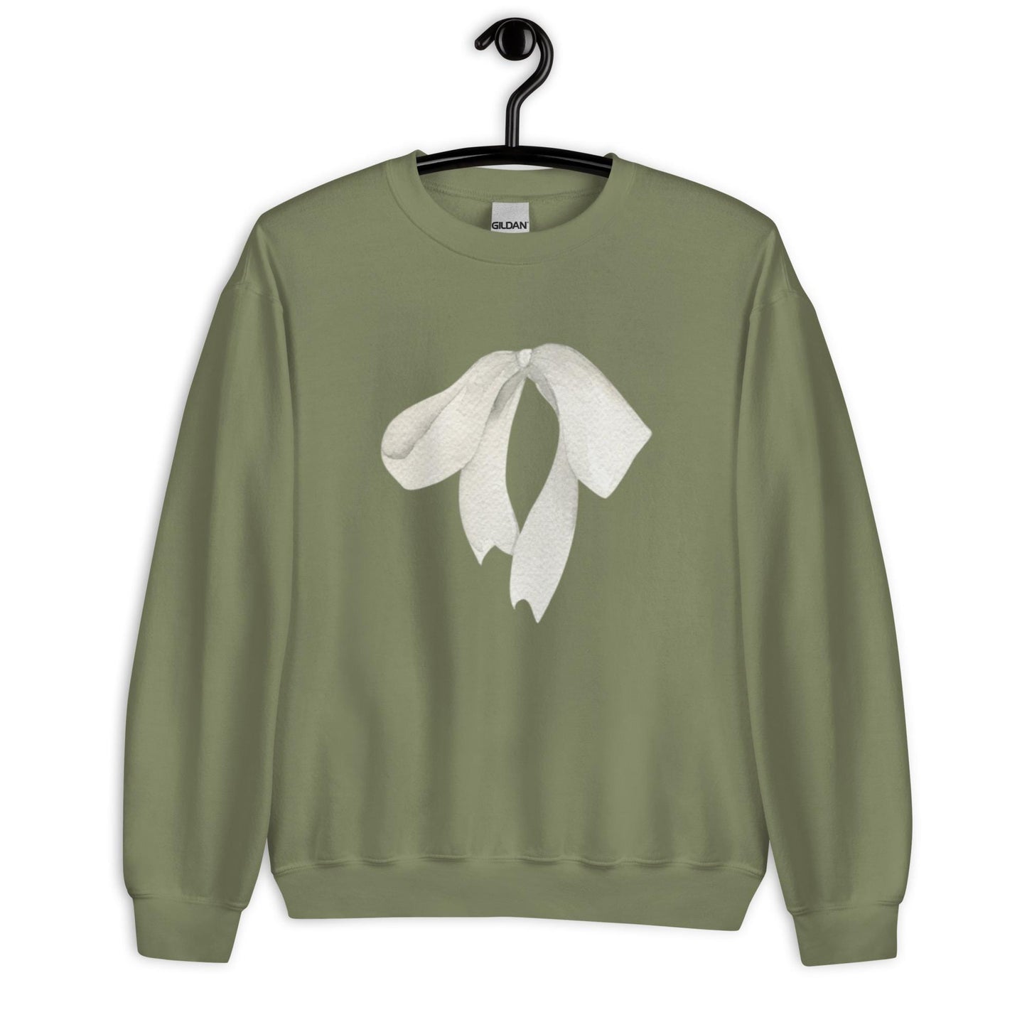 Sweat col rond femme – vue de face, motif imprimé "petit noeud" - kaki