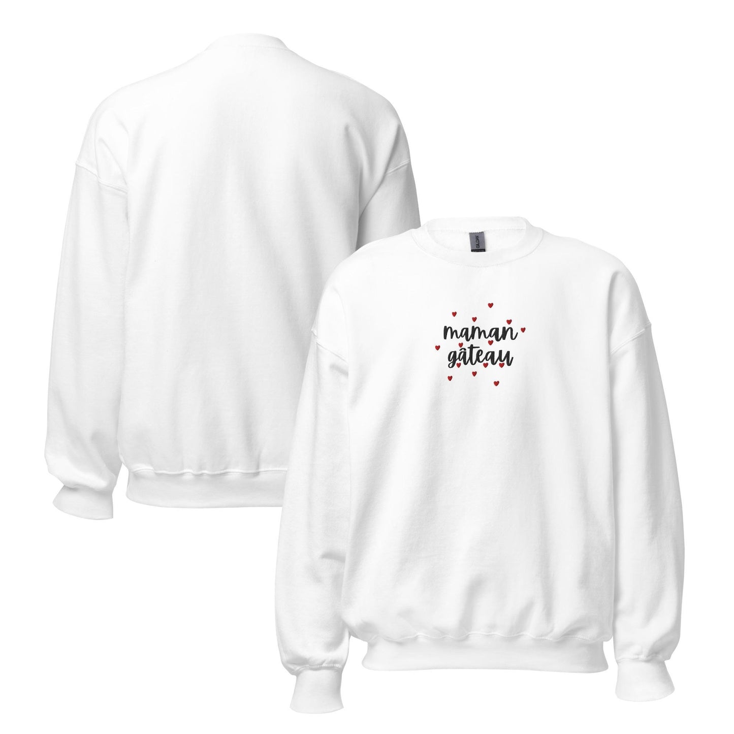 Sweat  femme, coton, polyester – dos, finitions propres - motif brodé - maman gateau - blanc