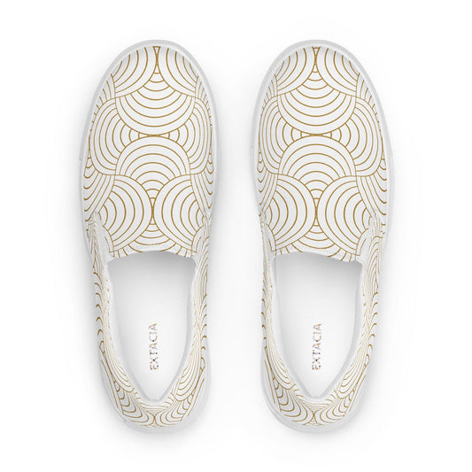 Tennis en toile femme - blanc et or, graphique– vue de dessus, col souple et empiècements