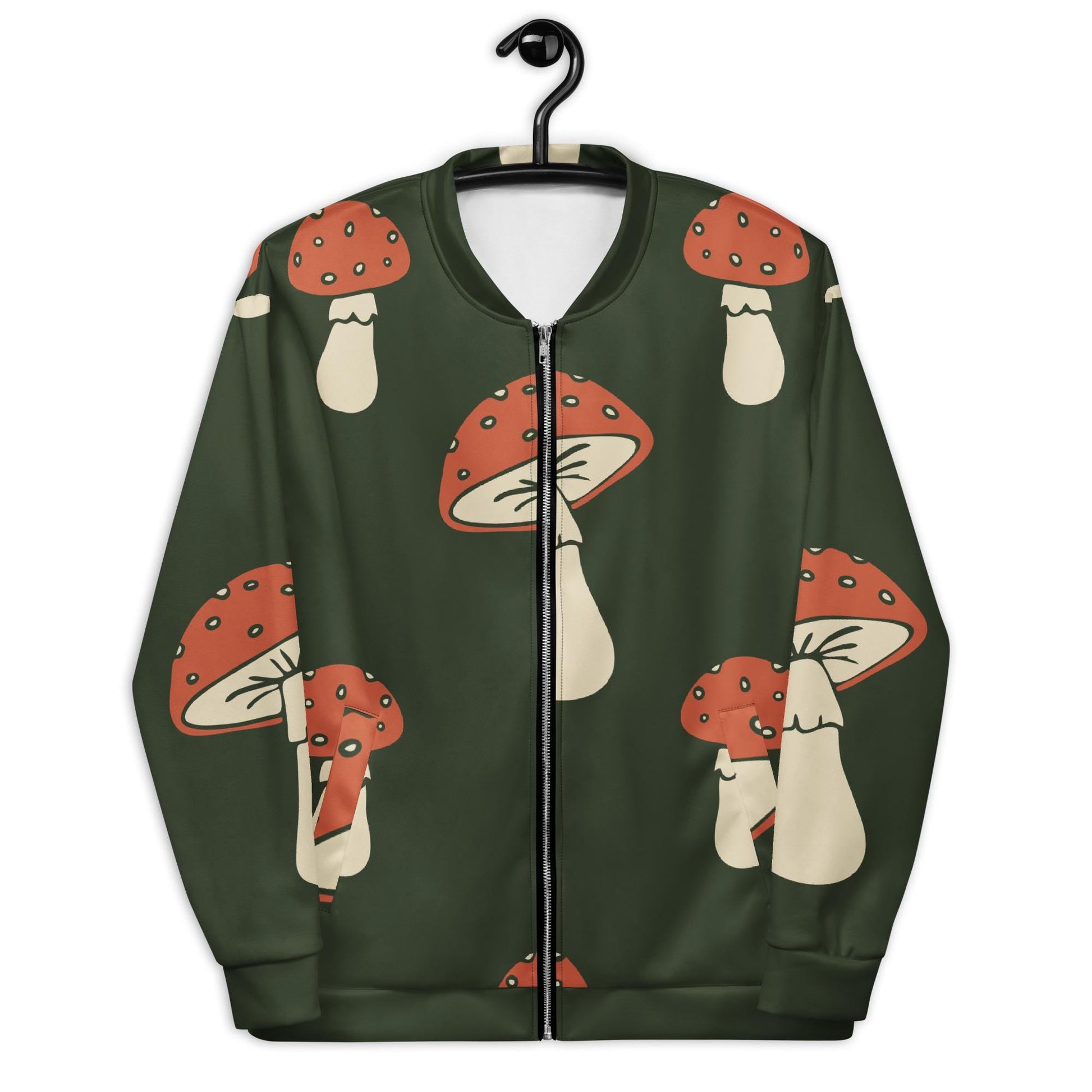 Veste bombardier homme - vert, champignon, imprimé - zippée, doublure polaire brossée – vue de face