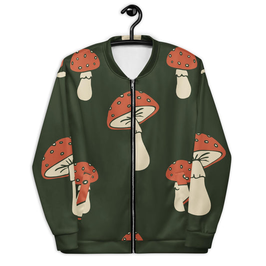 Veste bombardier homme - vert, champignon, imprimé - zippée, doublure polaire brossée – vue de face