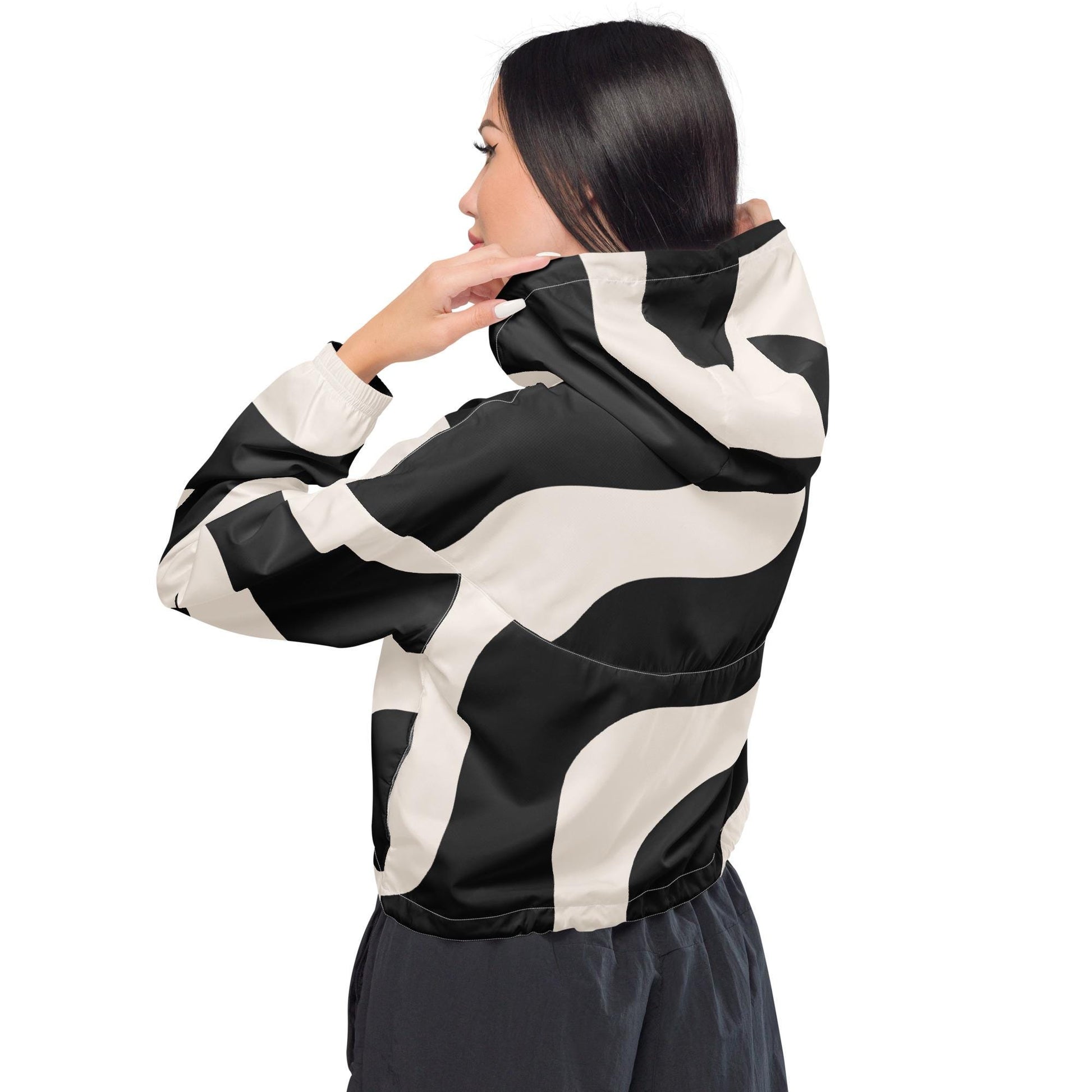 Veste coupe-vent femme Noir et Beige – vue de dos, ourlet élastiqué