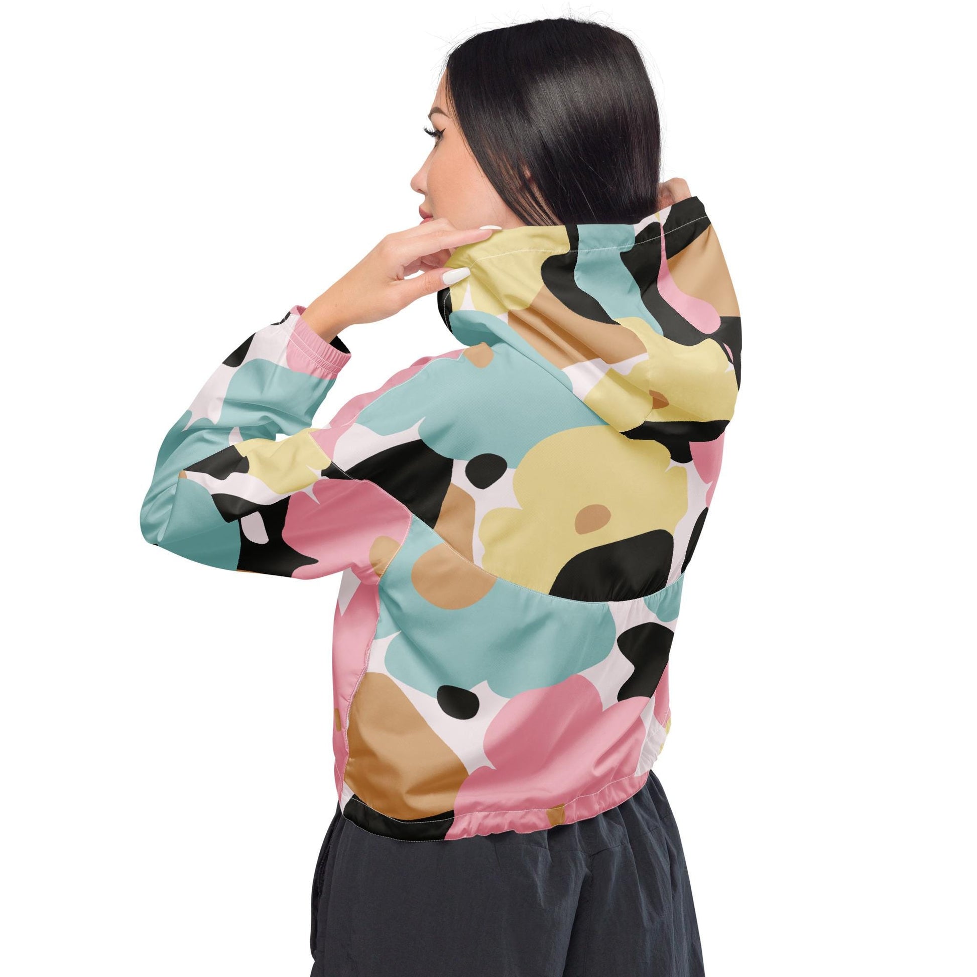 Veste coupe-vent femme fleuri, pastel – vue de dos, ourlet élastiqué