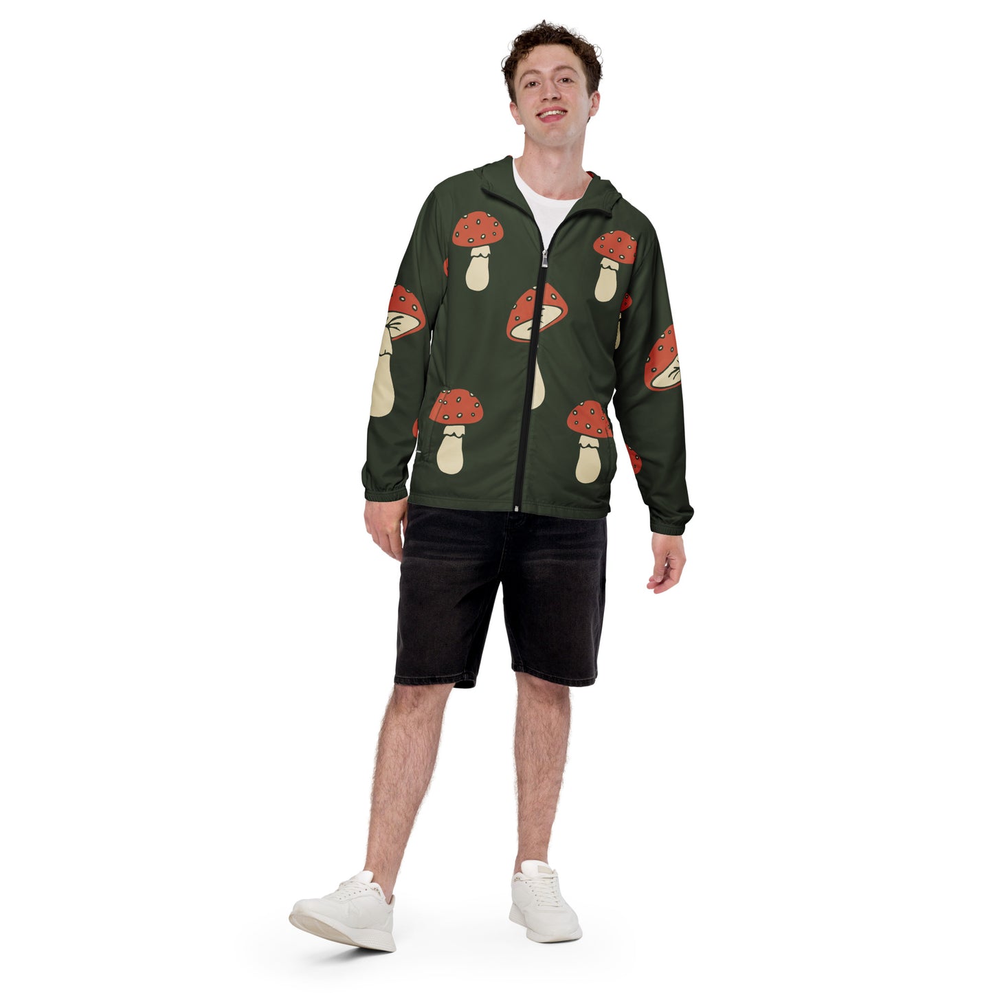 Veste coupe-vent homme vert champignon, Imprimé, à capuche, imperméable et respirante – vue de face