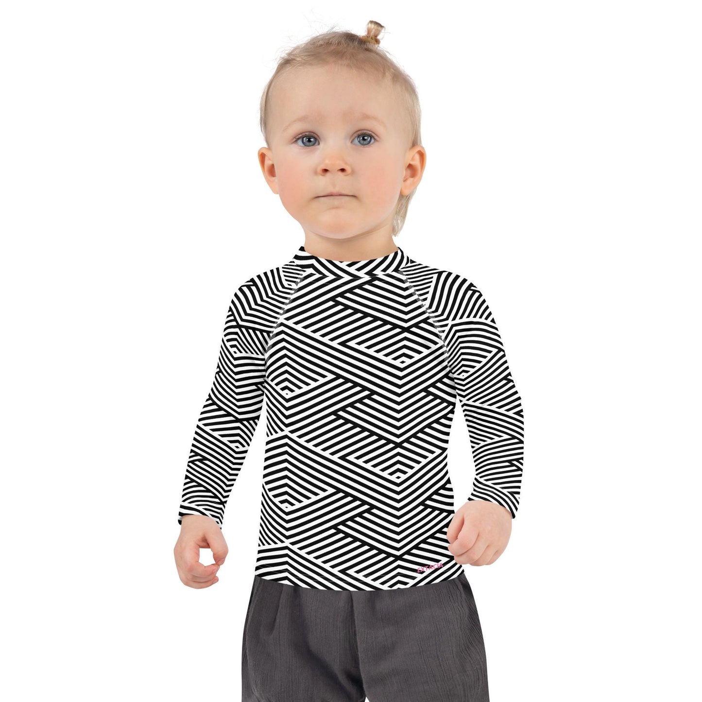 Rash guard petite fille – blanc et noir rayures graphique minimaliste - Détail maille technique, confort sur peau sensible
