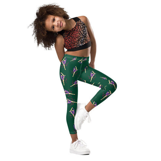 Legging pour petite fille – Vert Sapin – Doux, extensible, toutes saisons – Motif Gymnaste Danseuse