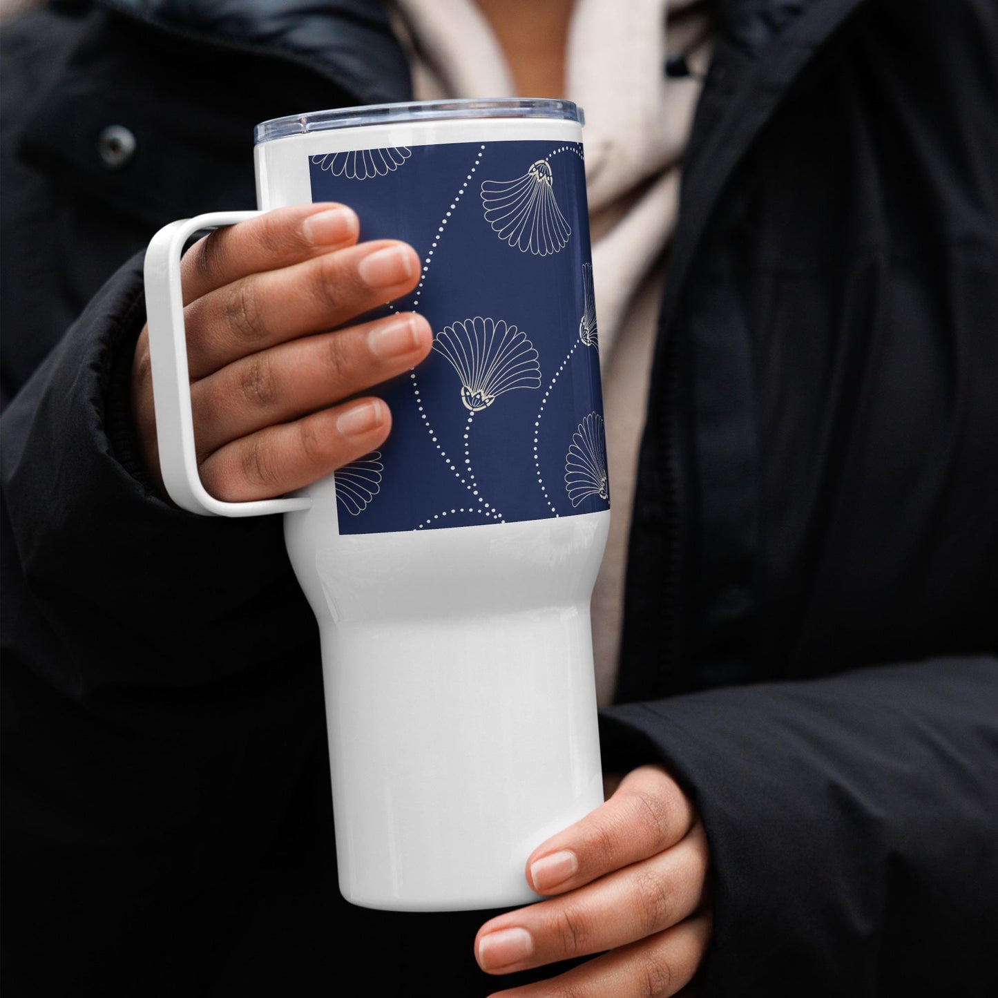 Mug Isotherme Inox - Mug de Voyage Isotherme en Acier Inoxydable avec Anse â Design Florale - THERMOS, gobelet - Durable, LĂ©ger, Ătanche