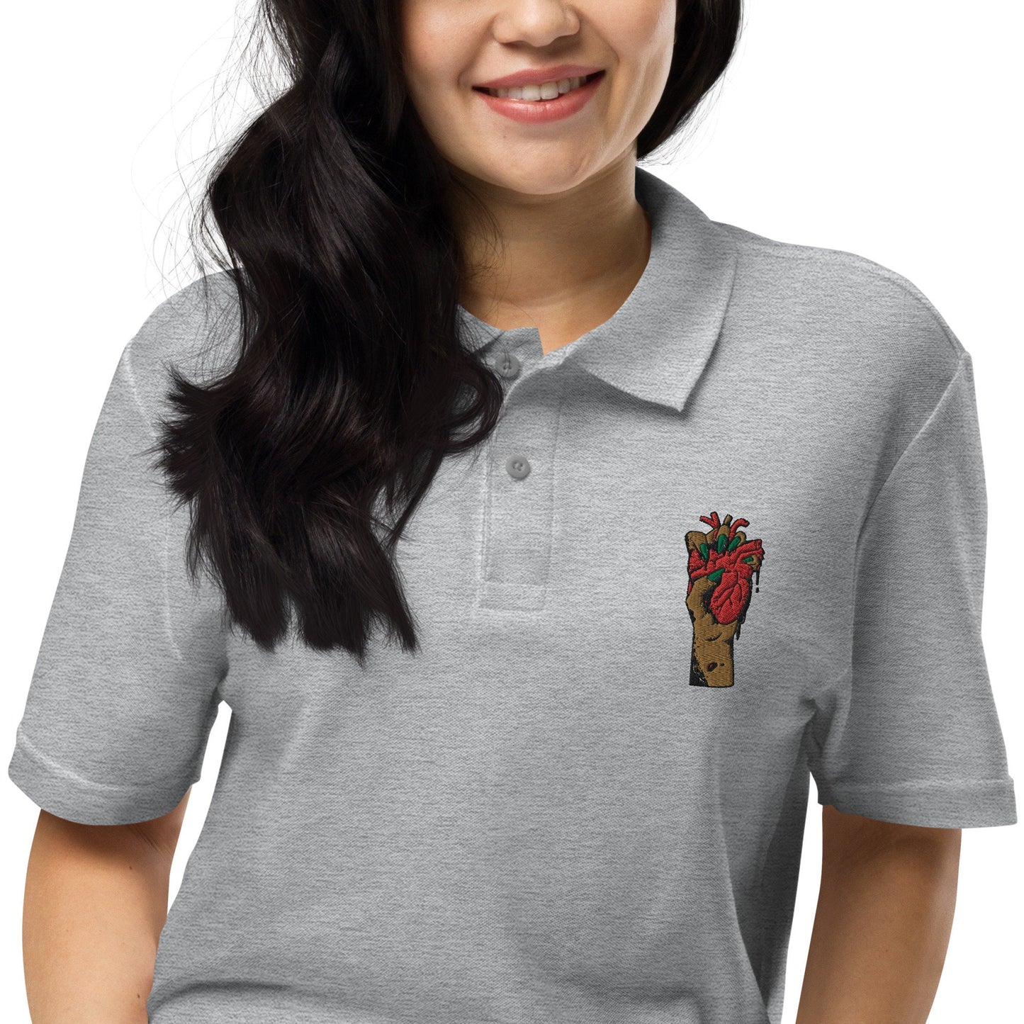 Polo pour femme à manches courtes – 100% coton piqué, motif brodé "Coeur Déjà Pris"