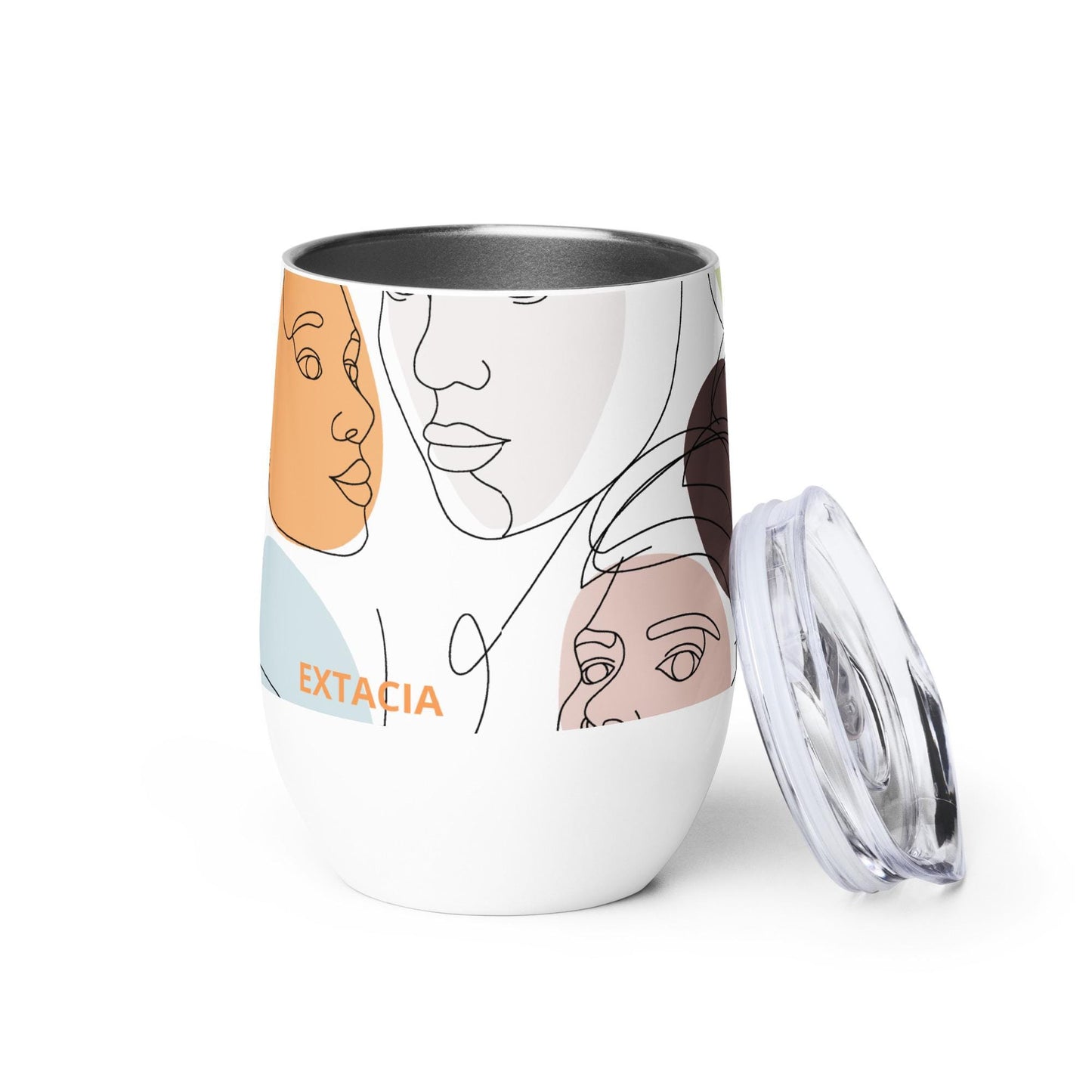 Mug Isotherme Inox - Petit Thermos Isotherme en Acier Inoxydable – Design Artistique Visages Féminins Calligraphie, Mug de Voyage Gobelet