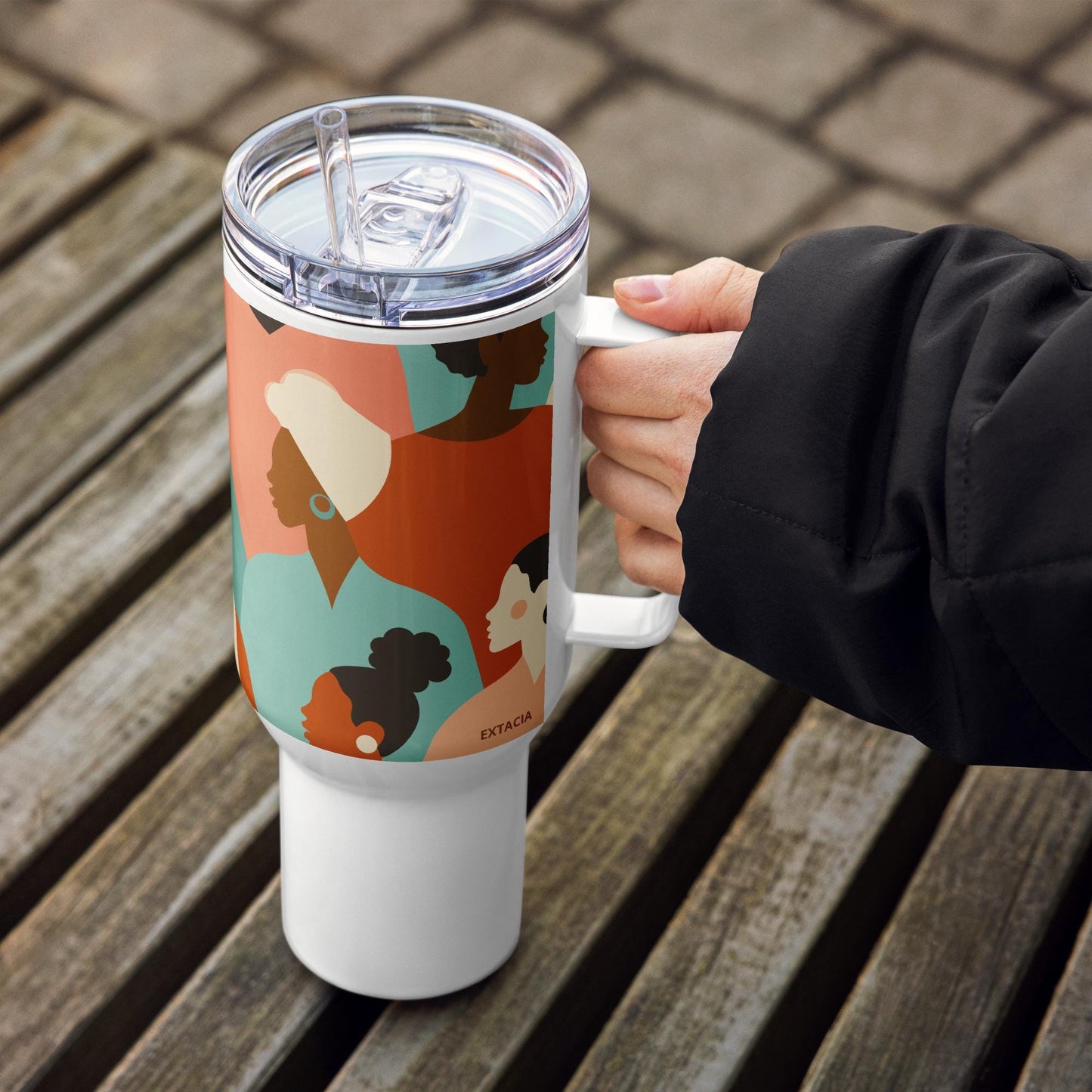 Mug Isotherme Inox - Mug de Voyage Isotherme en Acier Inoxydable avec Anse Design des Silhouettes Feminines Femmes - THERMOS Durable Étanche