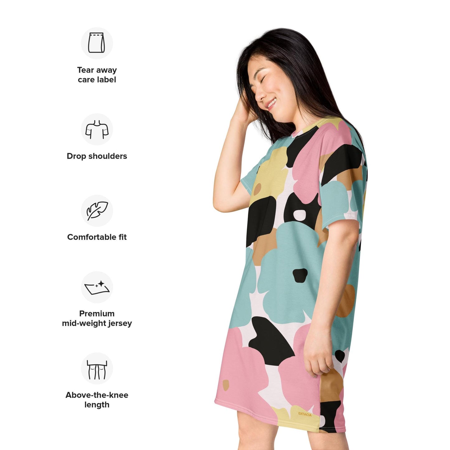 Robe T-shirt pour Femme en Polyester Recyclé – Confortable, Décontracté, Style Moderne, urban, élégante, Cadeau anniversaire, fête des Mères
