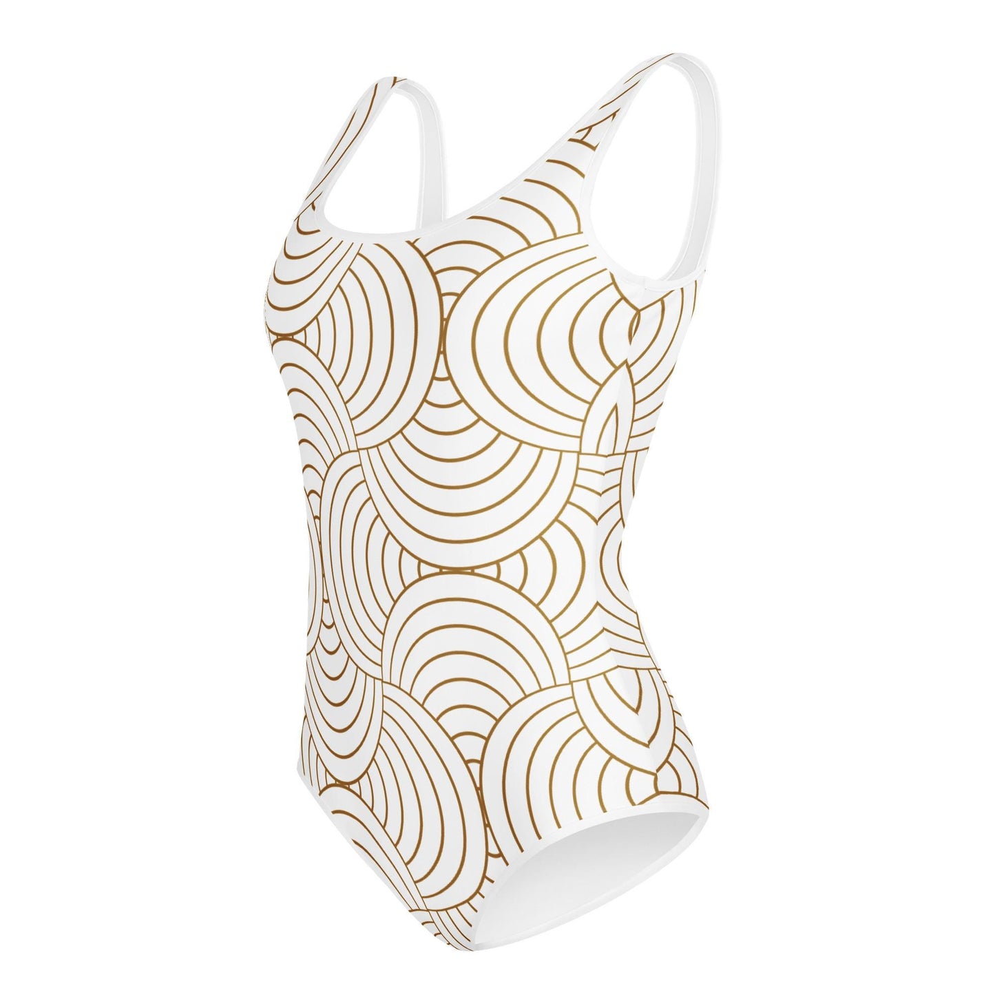 Maillot de bain 1 pièce pour fille ado – Blanc & Or – maintien & séchage rapide – Graphique