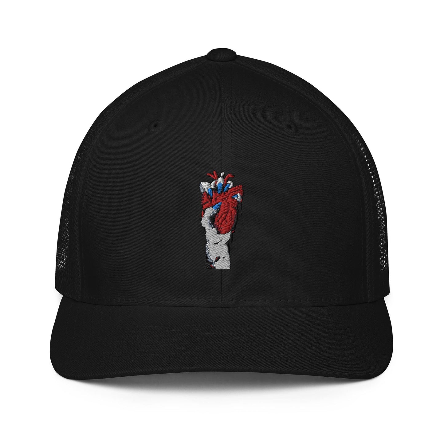 Casquette noire avec dos en maille et motif brodé - snapback non ajustable - unisexe - streetwear, accessoire mode, cadeau, été comme hiver