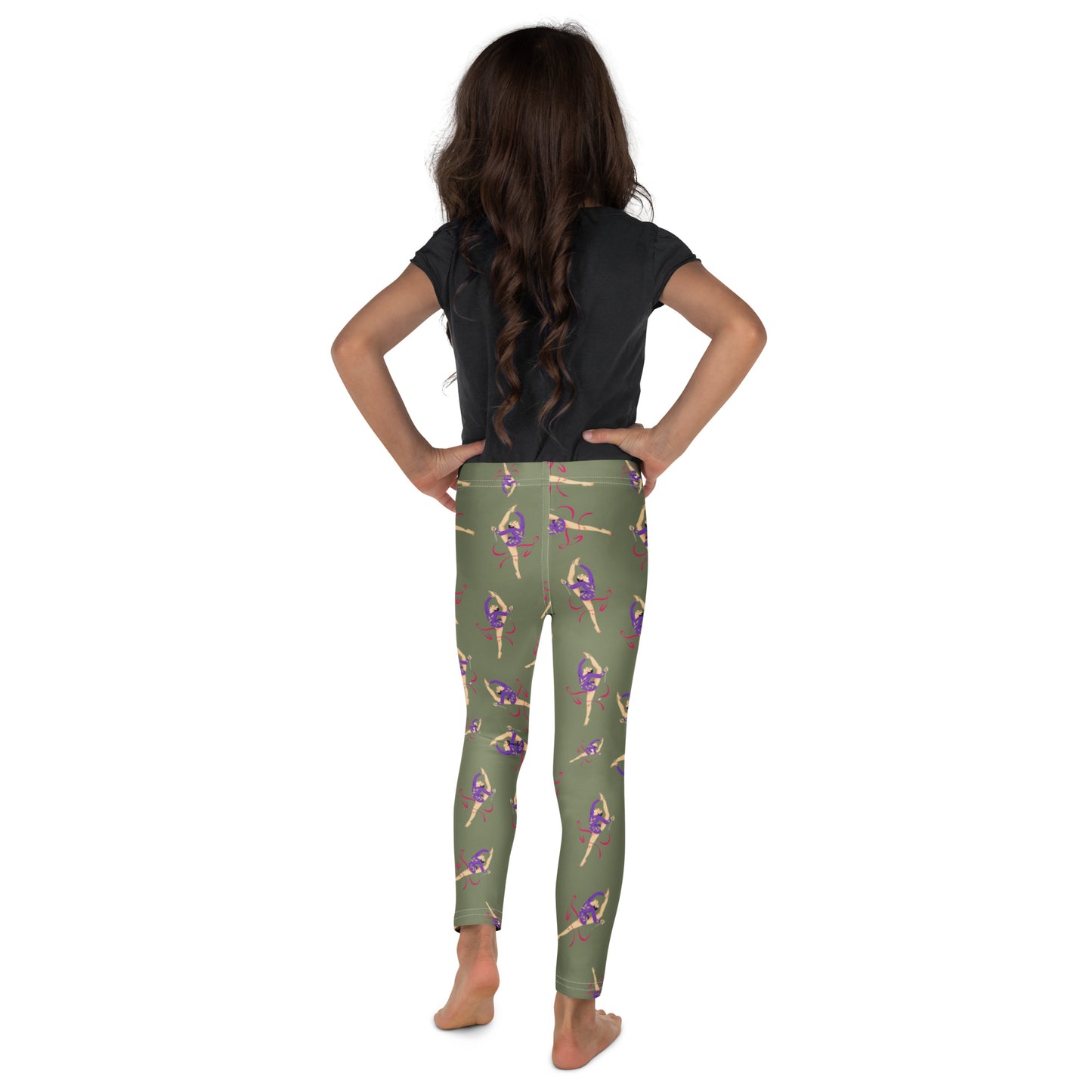 Leggings petite fille – vue de dos, finitions propres - Kaki - motif gymnaste danseuse